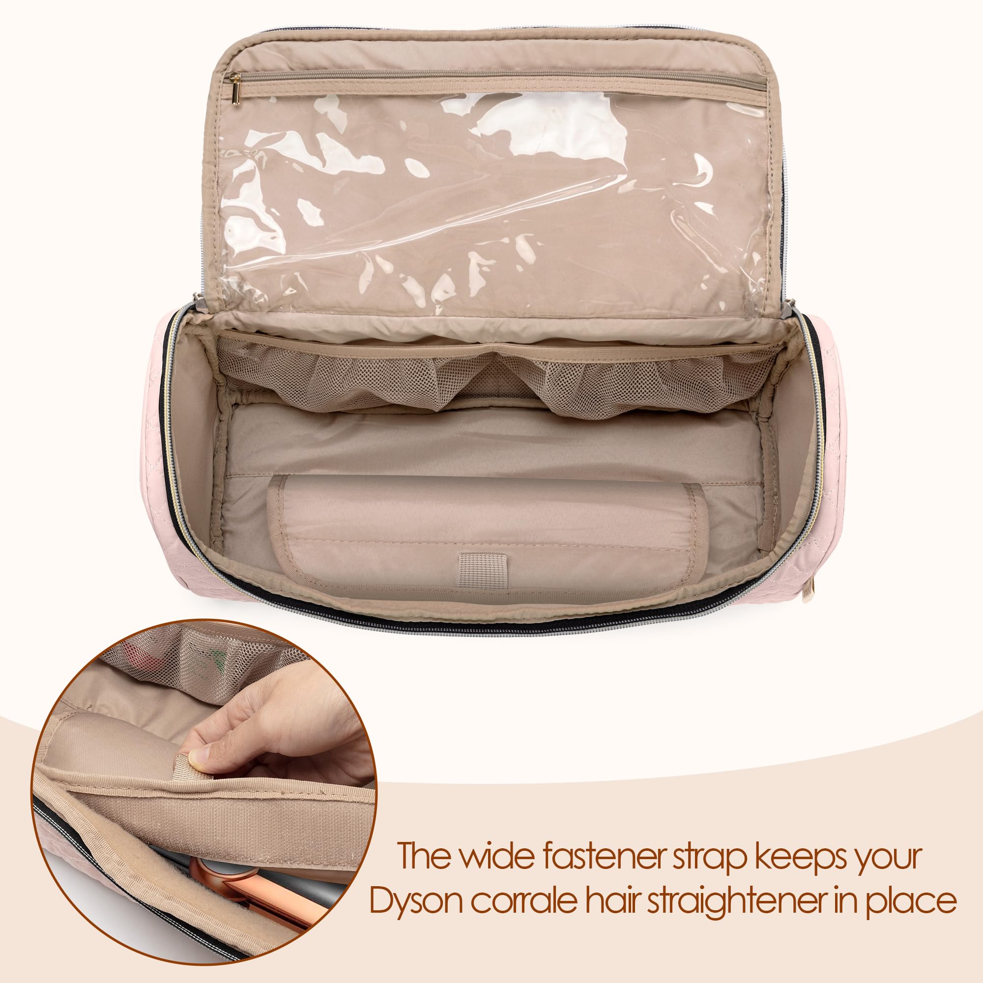 Yarwo Travel Hair Straightener Bag for Dyson, Revlon, CHI, GHD & Remington Flat Irons - Portable Storage Case for Hair Straightener, Curling Iron & Accessories, Dusty Rose - Perfect for Travel, Home & Salon Use