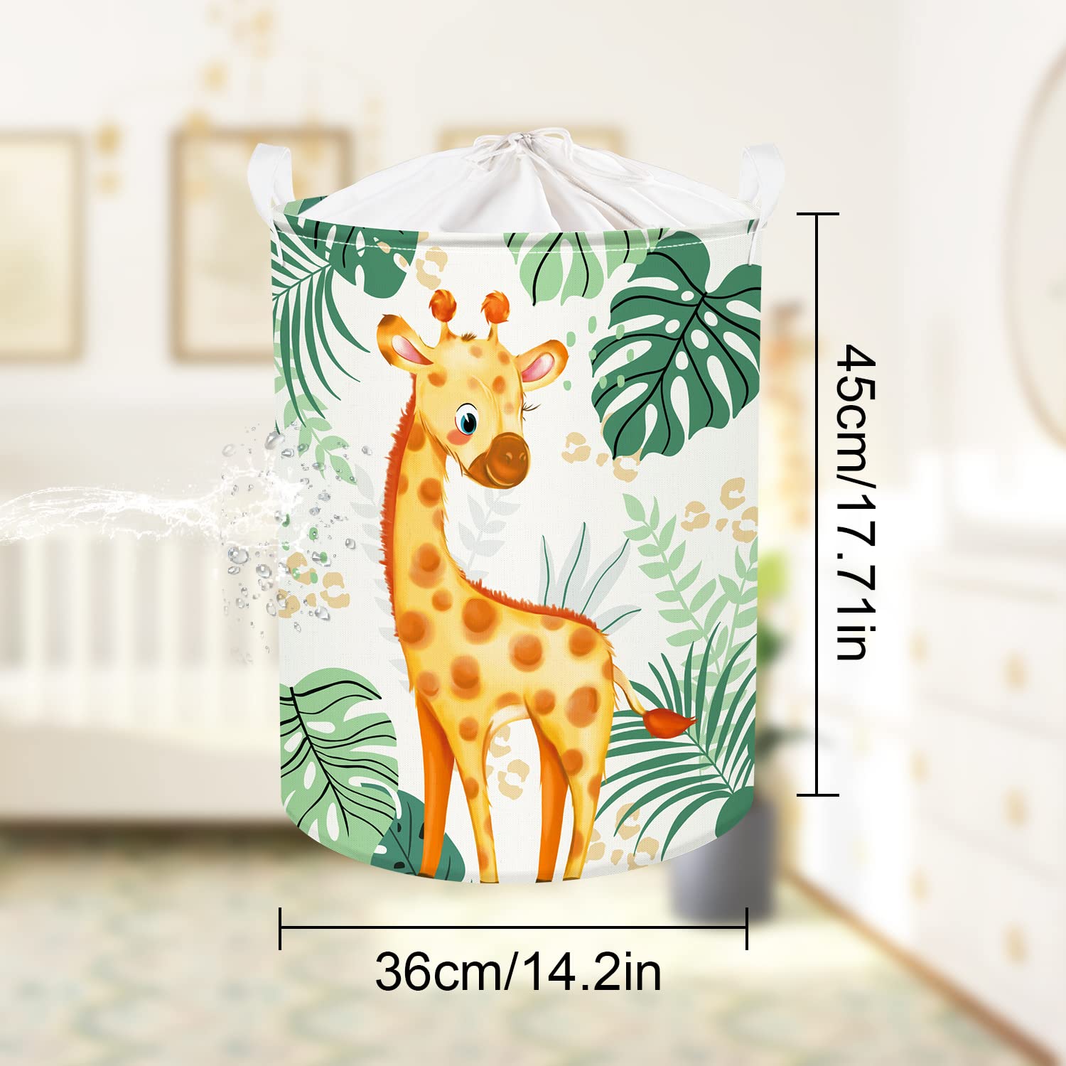 Clastyle Tropical Leaves & Woodland Animal Laundry Basket - Cute Giraffe & Bird Decor, Baby Clothes Hamper, Round Toy Storage Basket for Nursery, Kids Room - Perfect for Baby Shower Gifts & Toddler Organization