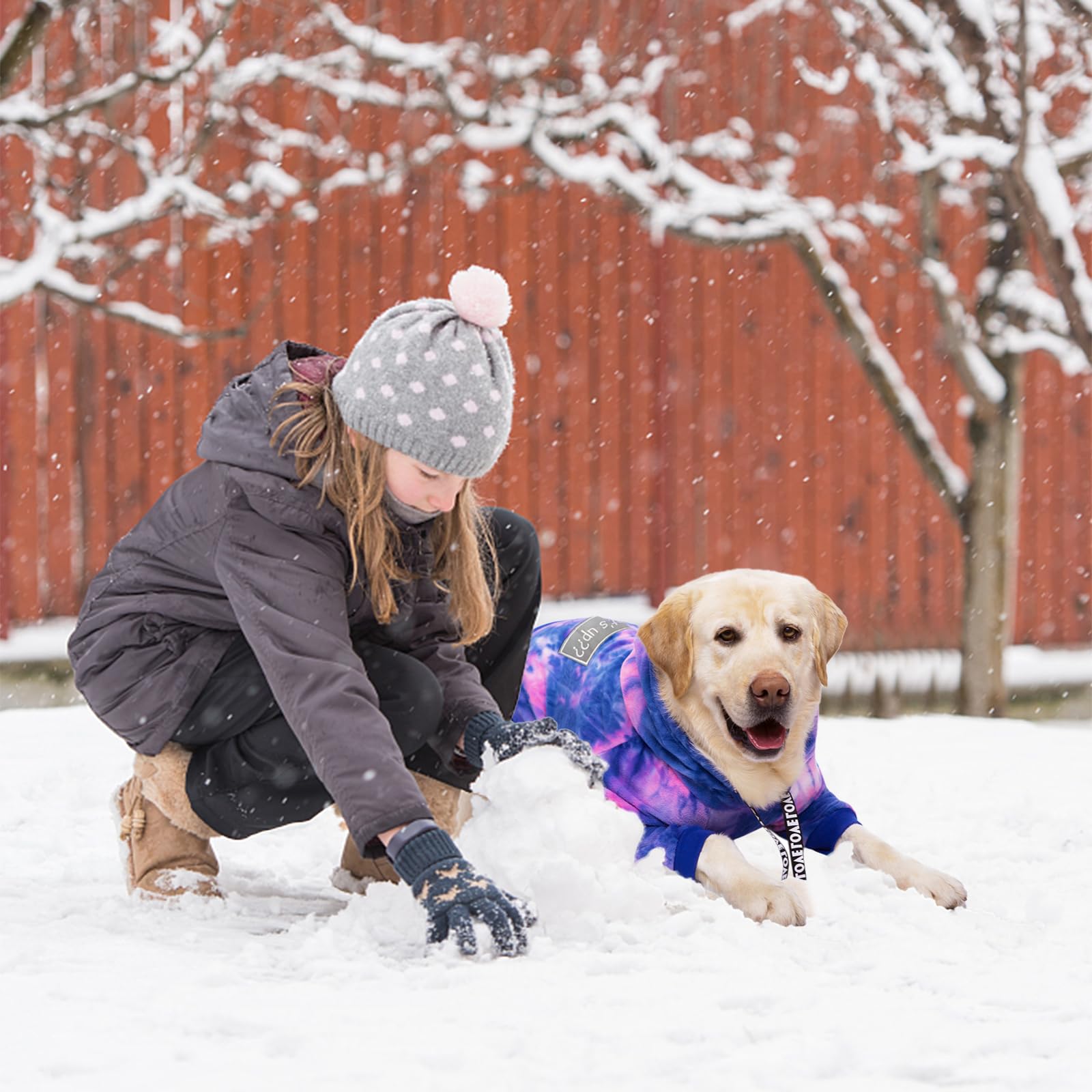 Winter Dog Hoodies for Large & Medium Dogs - Fleece Pullover Hooded Coat with 4 Legs for Cold Weather - Warm Dog Sweatshirt (Bandhnu Pink, 4X-Large) - Perfect for Outdoor Walks & Winter Adventures