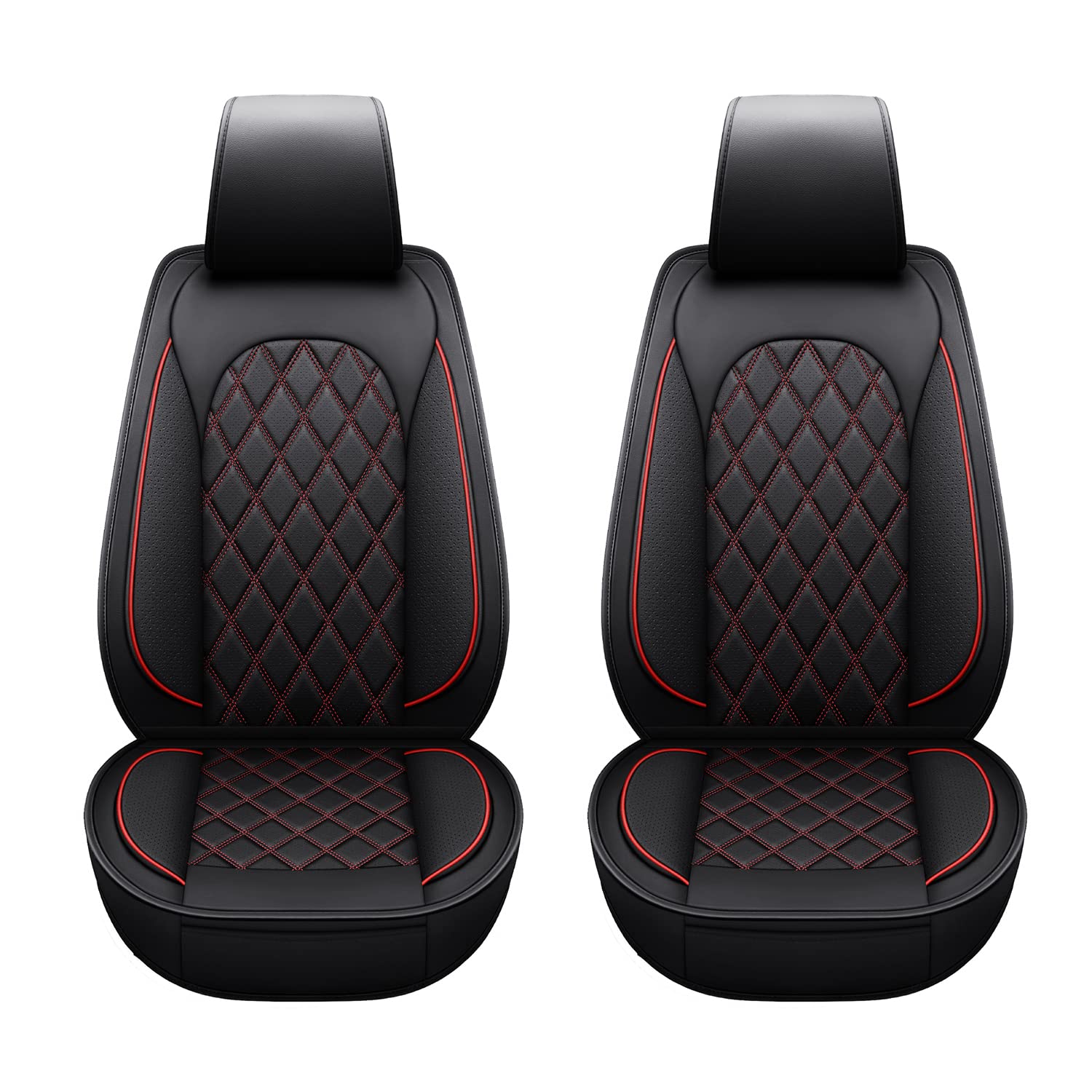 Premium Red Faux Leather Car Seat Covers - Universal Fit for Sedan, SUV & Trucks - Diamond Stitched Auto Interior Protector (Full Set) - Perfect for Daily Commute & Road Trips