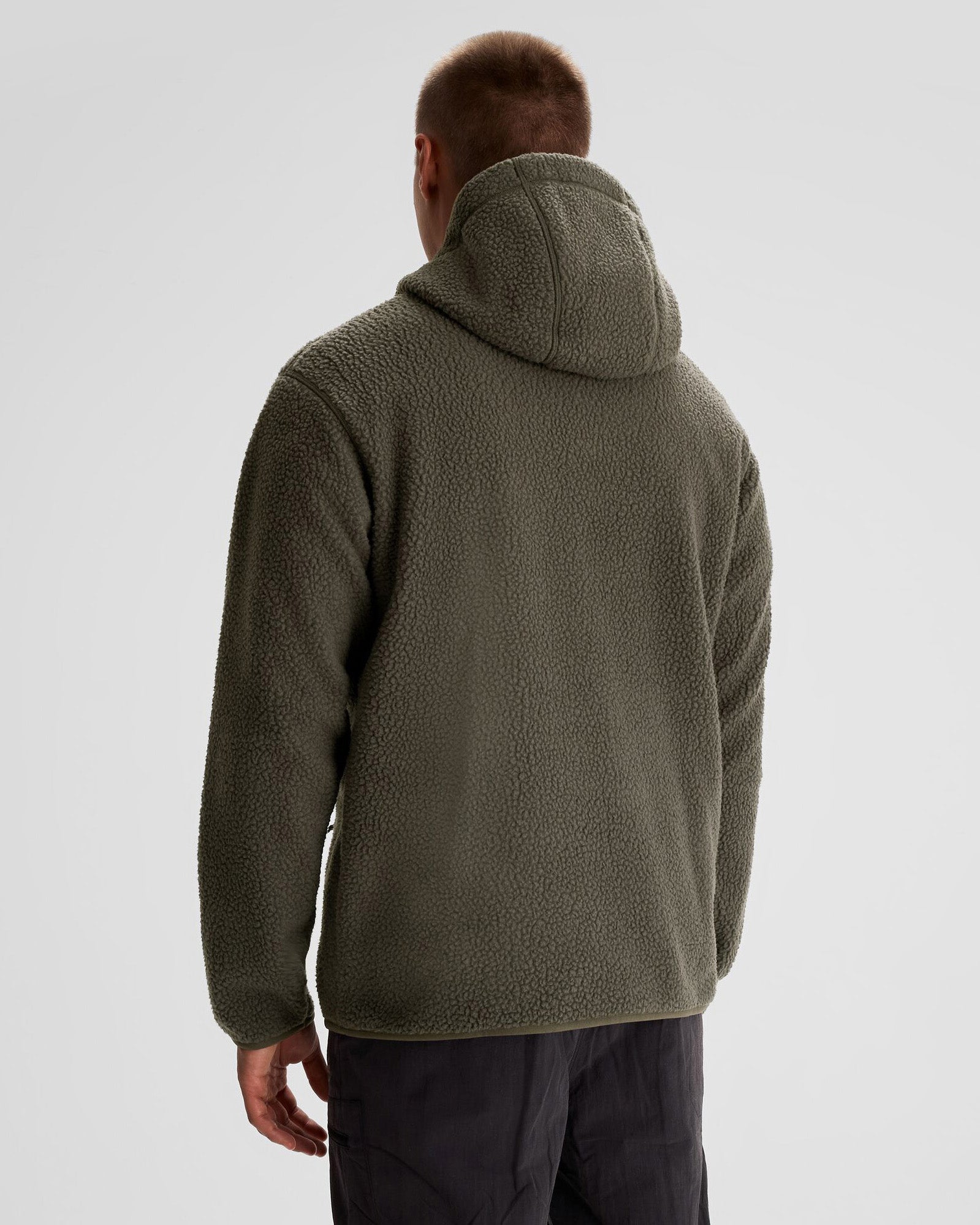 Men's Co Z High Pile Hooded Pullover Fleece Jacket - Dark Moss Green for Outdoor Hiking & Winter Warmth