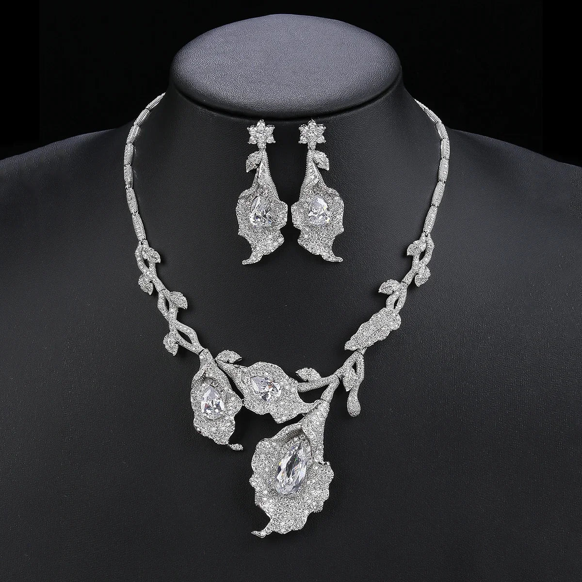 Elegant Floral Necklace and Earrings Set - High-Quality Wedding & Bridal Jewelry for Women - Perfect for Parties, Prom, and Special Occasions