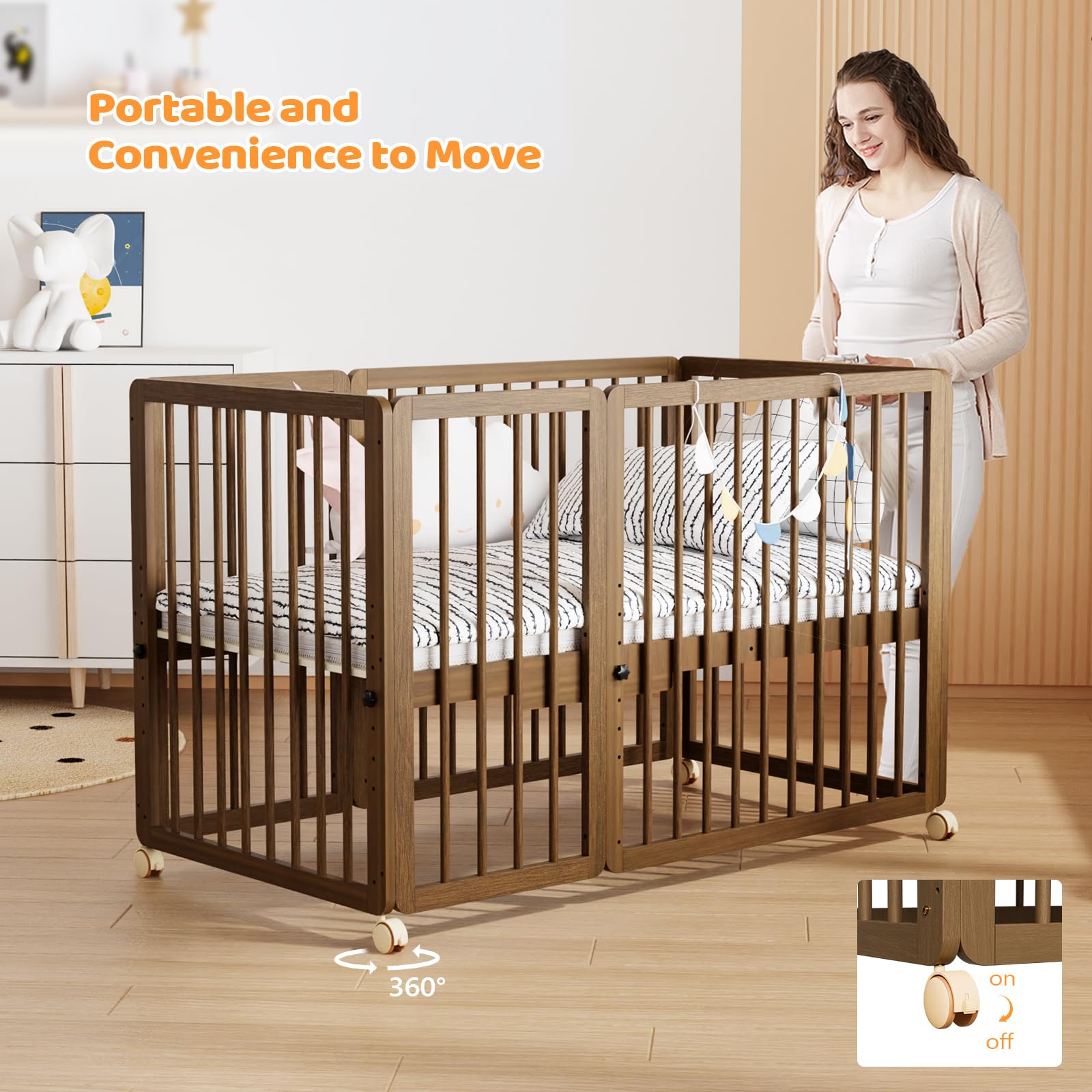 JOYMOR 8-in-1 Convertible Baby Crib with 2