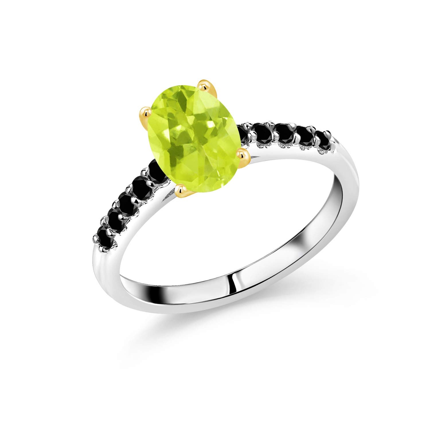 1.98 Ct Lemon Quartz & Black Diamond Ring in 925 Silver with 10K Gold Prongs - Elegant Jewelry for Women, Perfect for Weddings, Anniversaries & Special Occasions