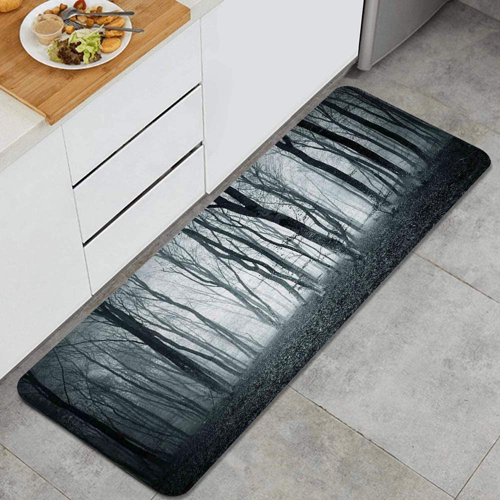 Anti-Fatigue Non-Slip Kitchen Mat - Grunge Color Shade Foggy Mystical Dark Forest Design, Oil Stain Resistant & Easy to Clean Floor Rug for Comfortable Standing - Perfect for Kitchens, Laundry Rooms & Home Offices