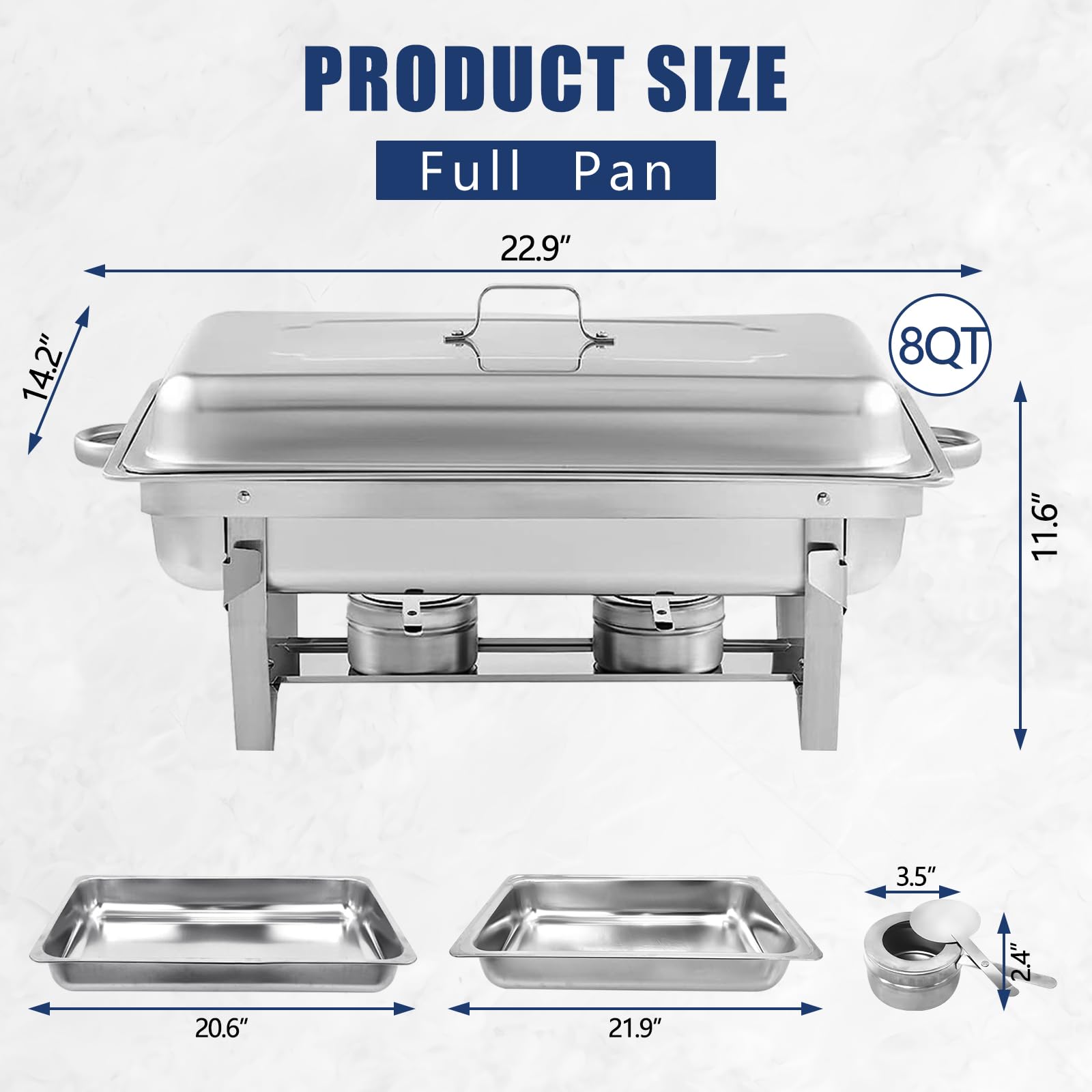 8-Piece Stainless Steel Chafing Dish Buffet Set with Covers & Folding Stand - Food Warmers for Catering, Weddings, Parties & Banquets | Perfect for Buffet Serving, Events & Large Gatherings