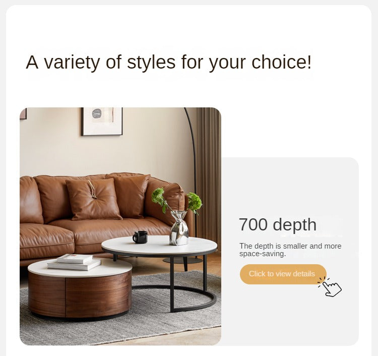 Premium Black Walnut Solid Wood Round Coffee Table - Modern Luxury Rock Plate Design for Living Room, Lounge & Office Decor