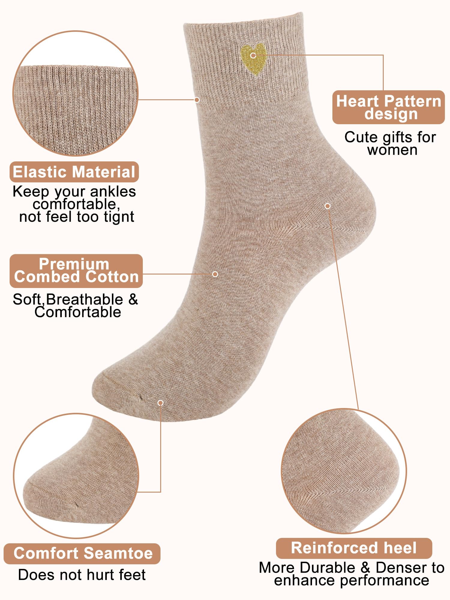 Eurzom 10 Pairs Women's Cotton Crew Socks - Cute Ankle Socks for Daily Wear & Gifts