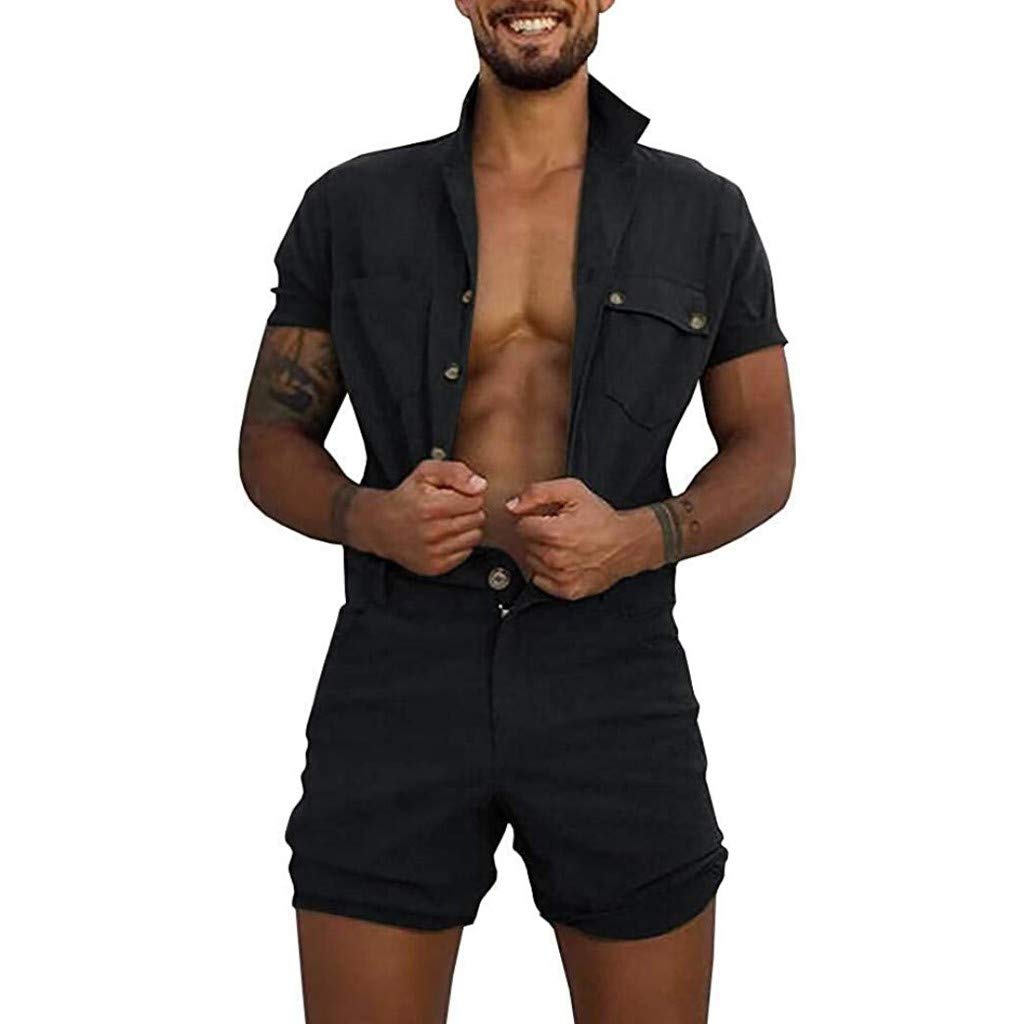 Men's Cargo Jumpsuit - Short Sleeve Summer Romper for Outdoor Camping & Hiking