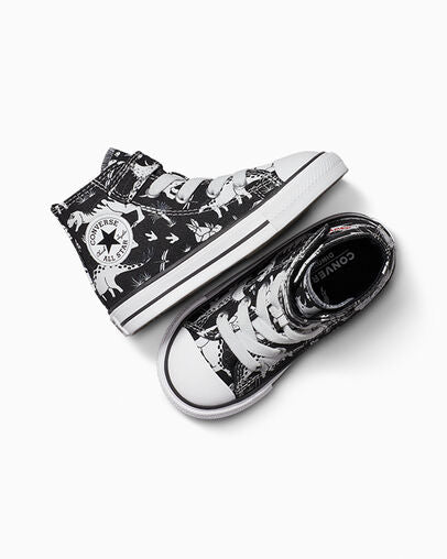 Converse Kids Chuck Taylor All Star Dinosaur Hook & Loop Black/White Sneakers - Comfortable & Stylish Shoes for Boys & Girls - Perfect for School, Play & Everyday Wear