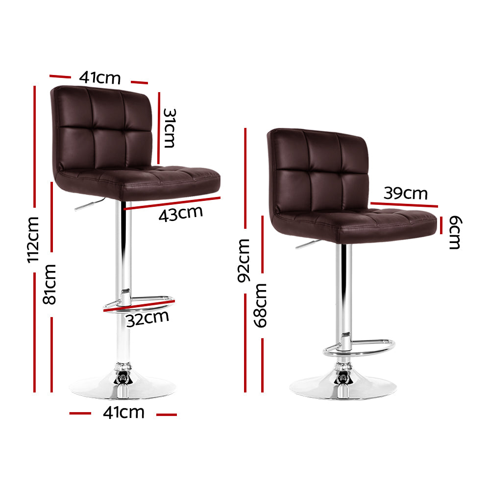 2 Brown Leather Bar Stools with Gas Lift Mechanism - Perfect for Kitchen Islands, Breakfast Bars & Home Bars