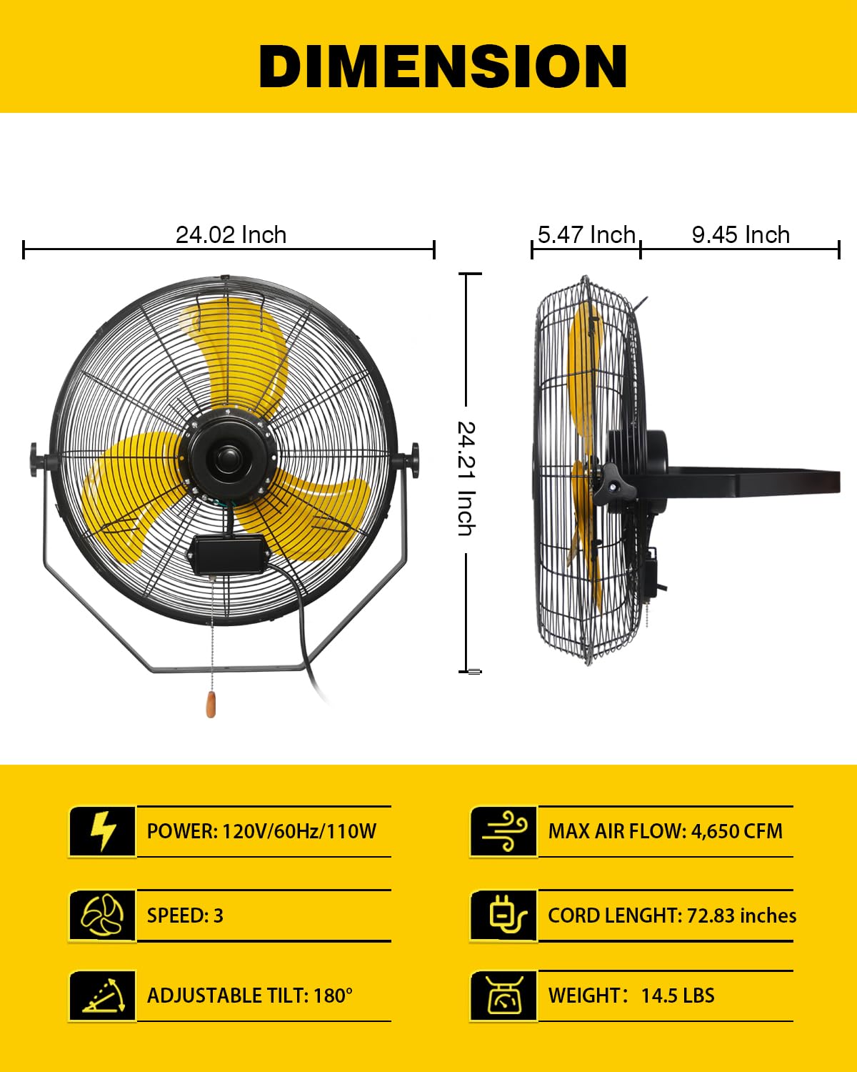 VENTISOL 20 Inch Waterproof Wall Mount Fan - High Velocity 4650 CFM, 3-Speed Industrial Fan for Home, Barn, Greenhouse, Warehouse - ETL Certified (Perfect for Cooling Large Spaces & Ventilation)