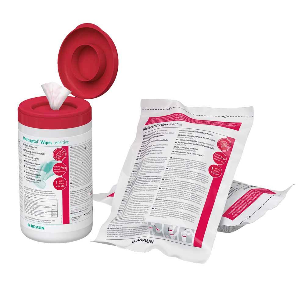 B.Braun Meliseptol Sensitive Disinfection Wipes - 60 Count Refill Pack | Fast-Acting Alcohol-Free Sanitizing Wipes for Skin & Surfaces | Ideal for Hospitals, Clinics & Home Hygiene Care