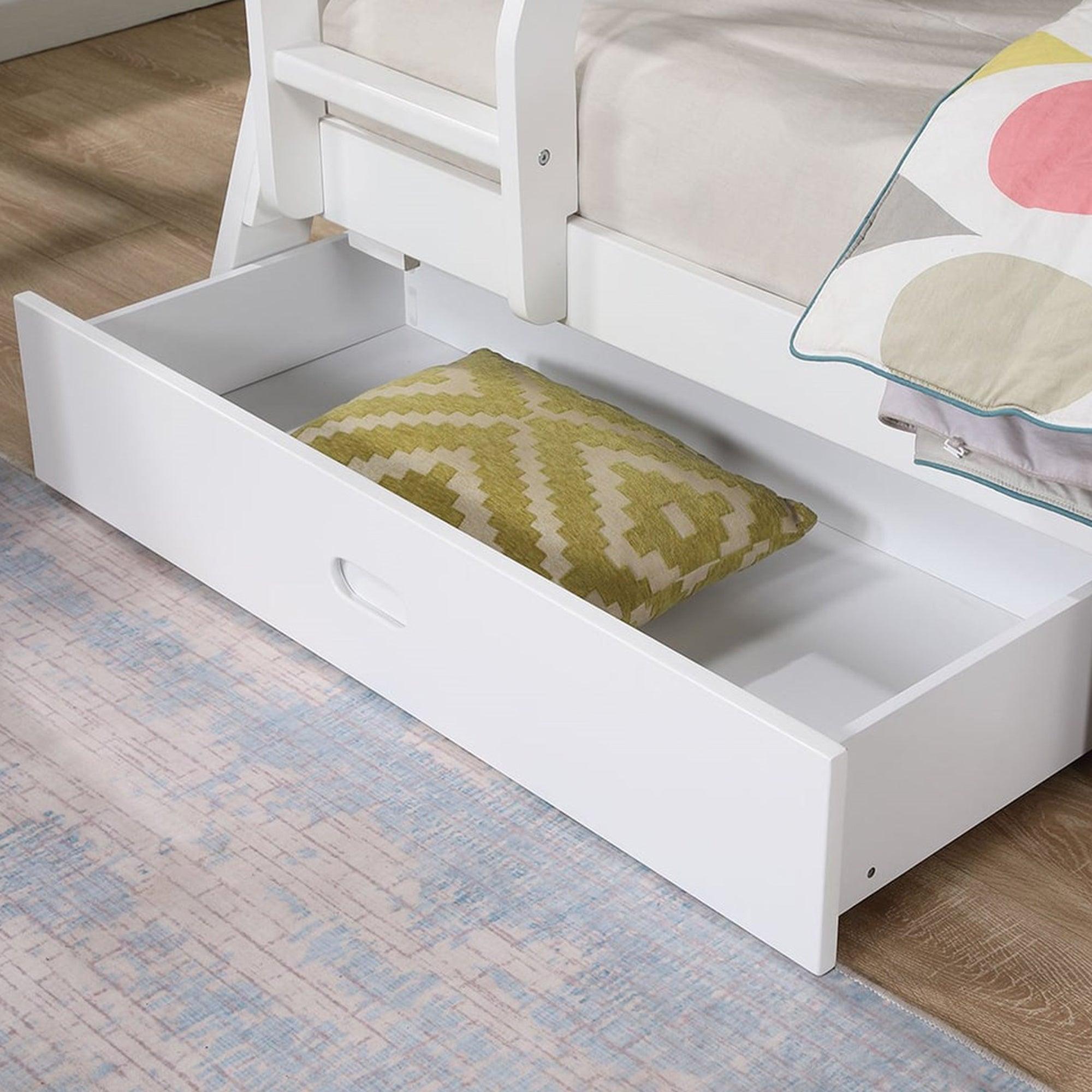 Solid Wood Twin/Full Bunk Bed with Reversible Angled Ladder & Underbed Drawers - Sturdy Kids Bunk Bed for Small Spaces, Bedroom & Guest Room - Perfect for Siblings, Sleepovers & Space Saving