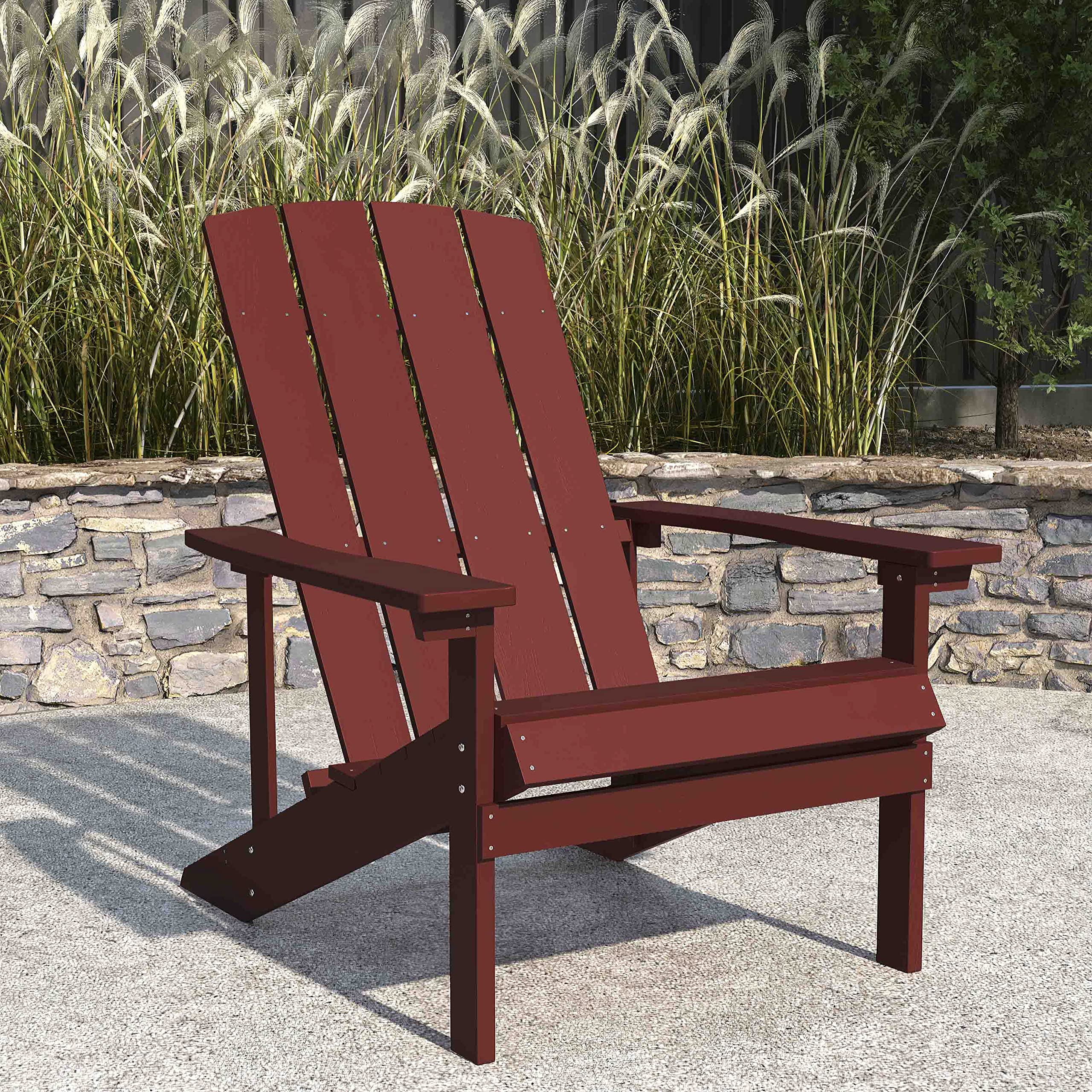 Merrick Lane Riviera Adirondack Patio Chairs - Weather-Resistant Red Outdoor Chairs with Vertical Back & Wide Arms - Comfortable Slanted Seat Design - Perfect for Poolside, Garden, and Backyard Relaxation
