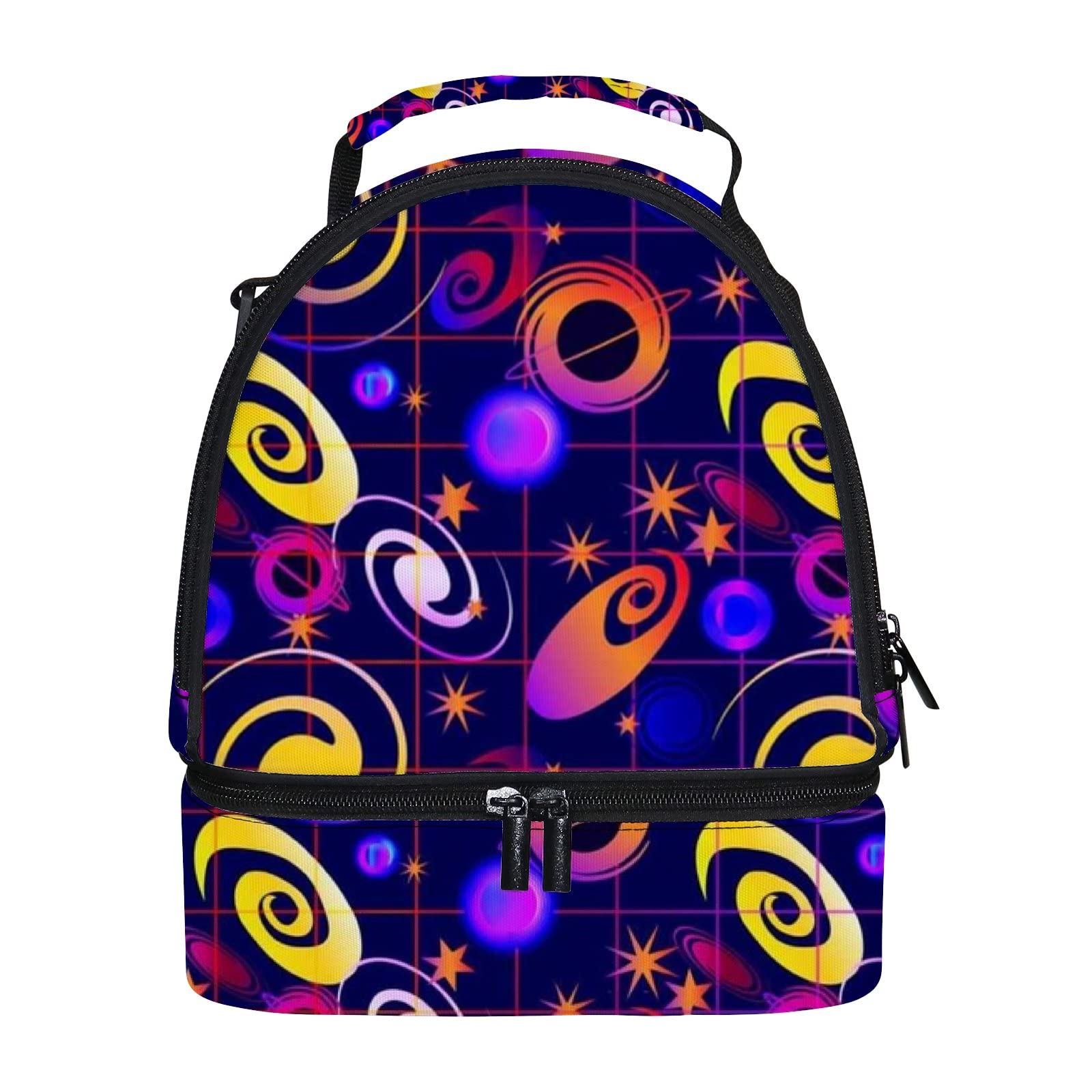 Vintage Galaxy & Planets Insulated Lunch Bag - Reusable Checkered Cooler Lunch Box for Work, School & Picnics - Leakproof Food Storage Bag for Women, Men, Teens & Kids - Perfect for Office, Outdoor & Daily Use
