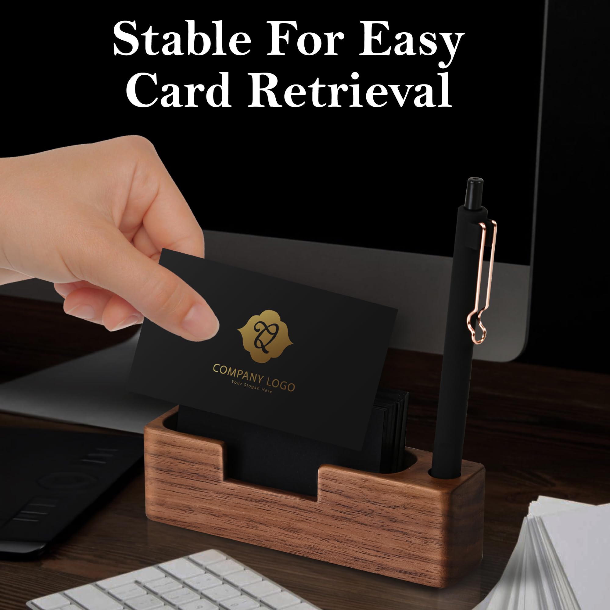 Premium Wooden Business Card Holder for Desk - Elegant Desktop Card Display Stand for Office & Professional Use | Perfect for Meetings, Networking Events & Reception Areas