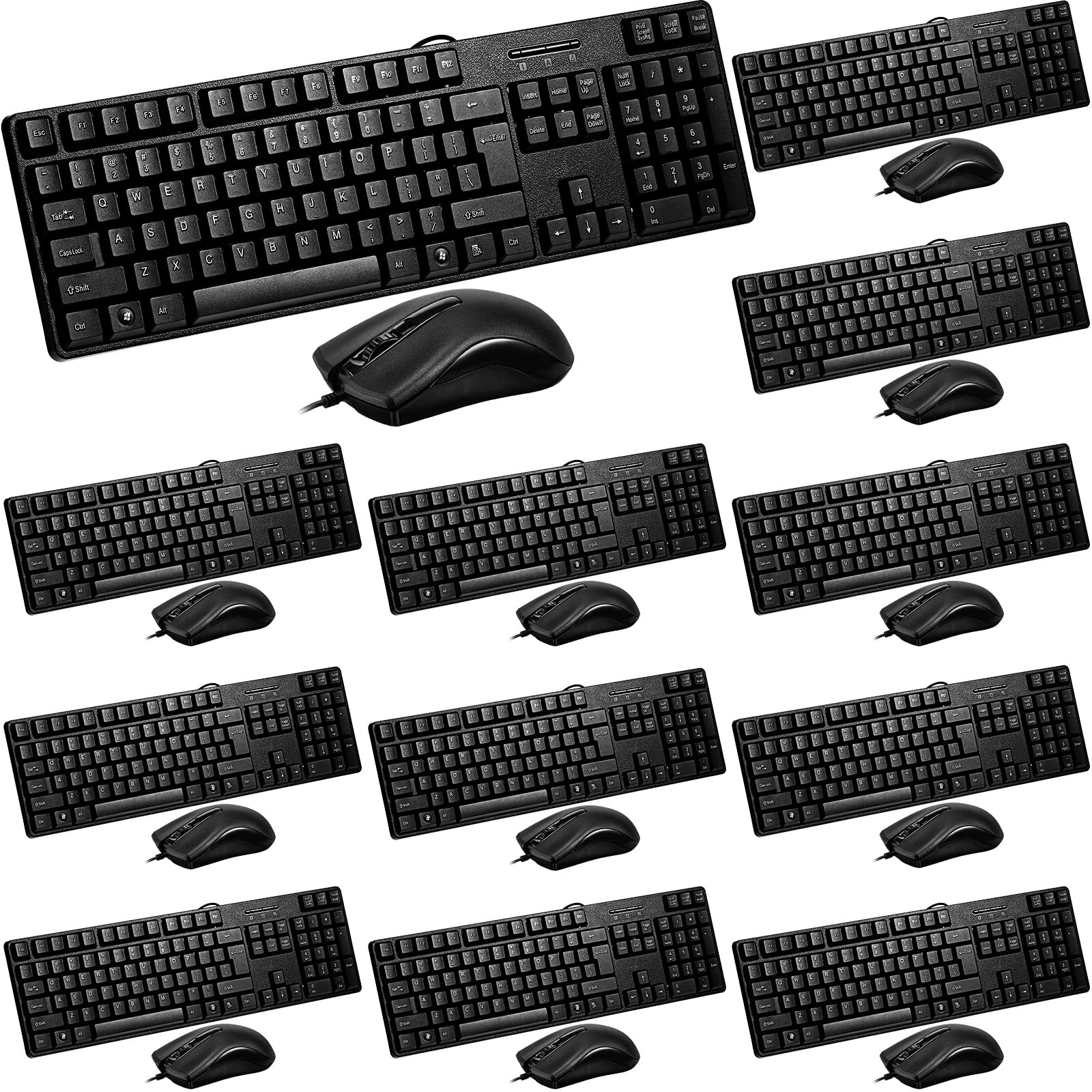 Fabbay 24-Piece USB Wired Keyboard and Mouse Combo Set - 12 Wired Mice & 12 Full-Size Corded Keyboards for School, Office, Home - Compatible with Windows PC, Laptop, Desktop - Perfect for Work, Study & Gaming