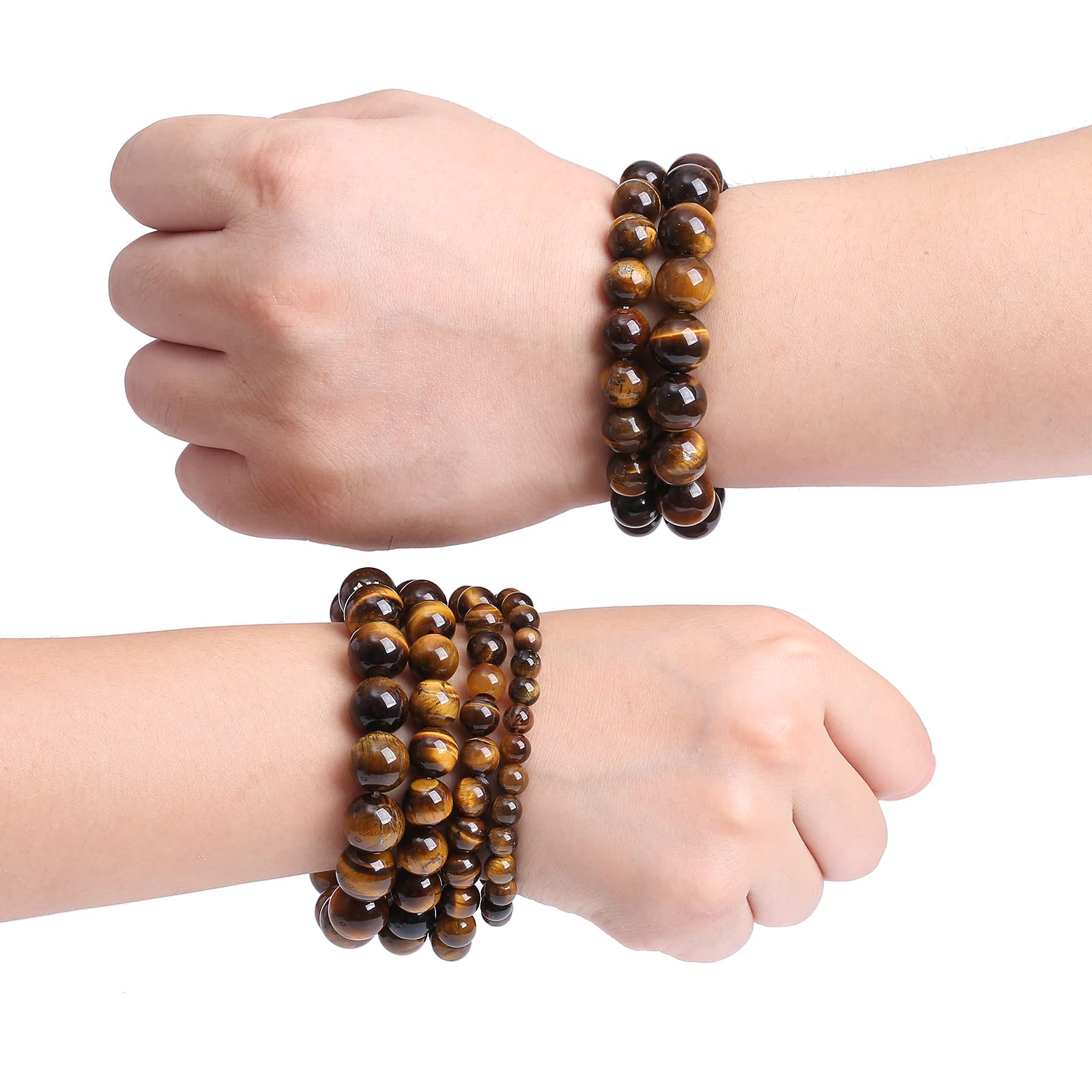 8mm Natural Tiger Eye Stone Bracelet - Round Beads Yoga Healing Energy Bracelet for Men & Women - Elastic Stretch Rope Stress Relief Crystal Jewelry - Perfect for Meditation, Yoga & Spiritual Healing