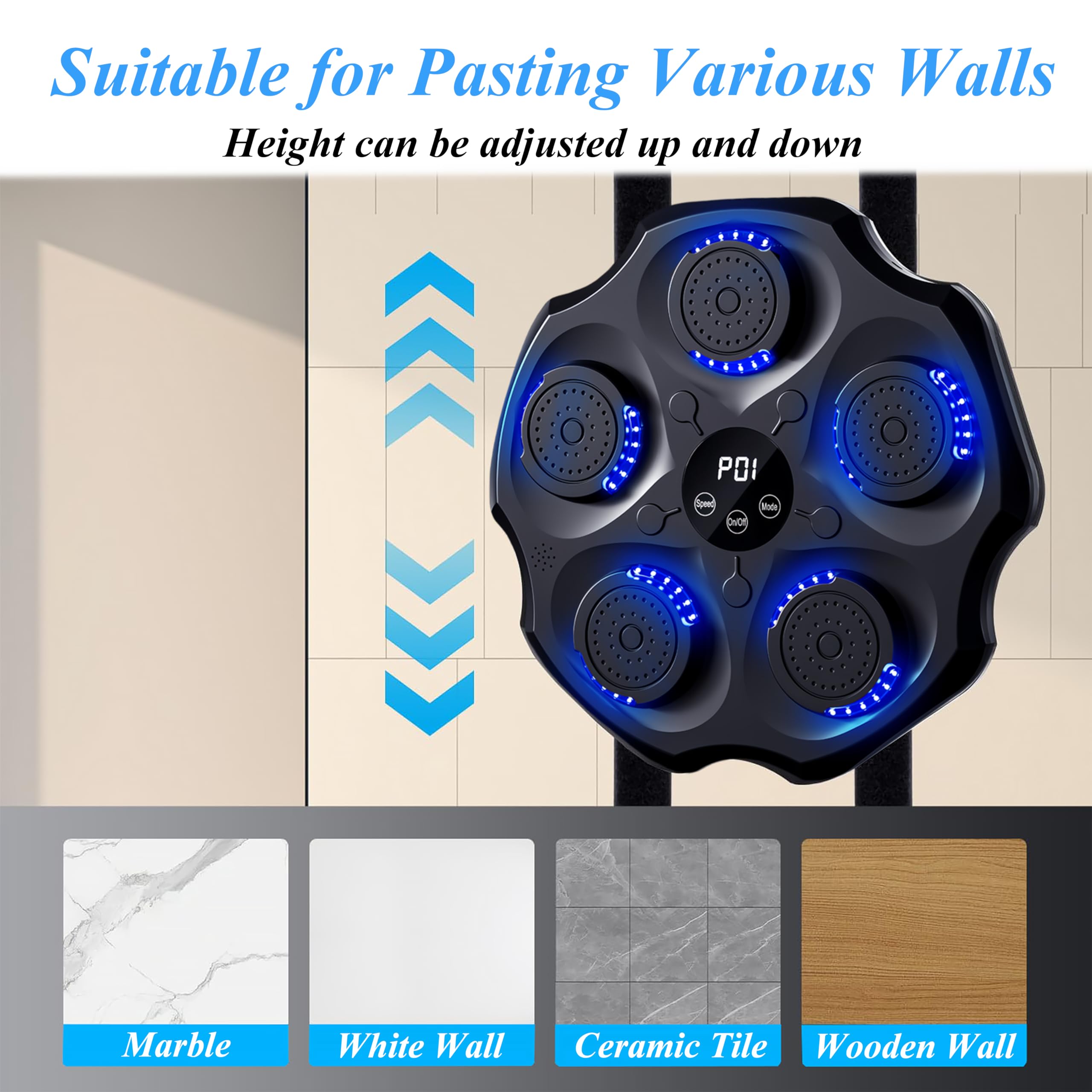 Smart Bluetooth Music Boxing Machine for Adults - Wall-Mounted LED Punching Target with Gloves, 9 Training Modes & 9 Speed Levels - Home Gym Equipment for Indoor Fitness & Stress Relief Workouts