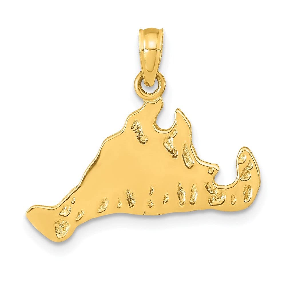 14K Yellow Gold Martha's Vineyard Island Pendant Necklace - 20x23mm Elegant Jewelry Gift for Women, Mothers, Wives - Perfect for Beach Vacations, Anniversary & Birthday Celebrations