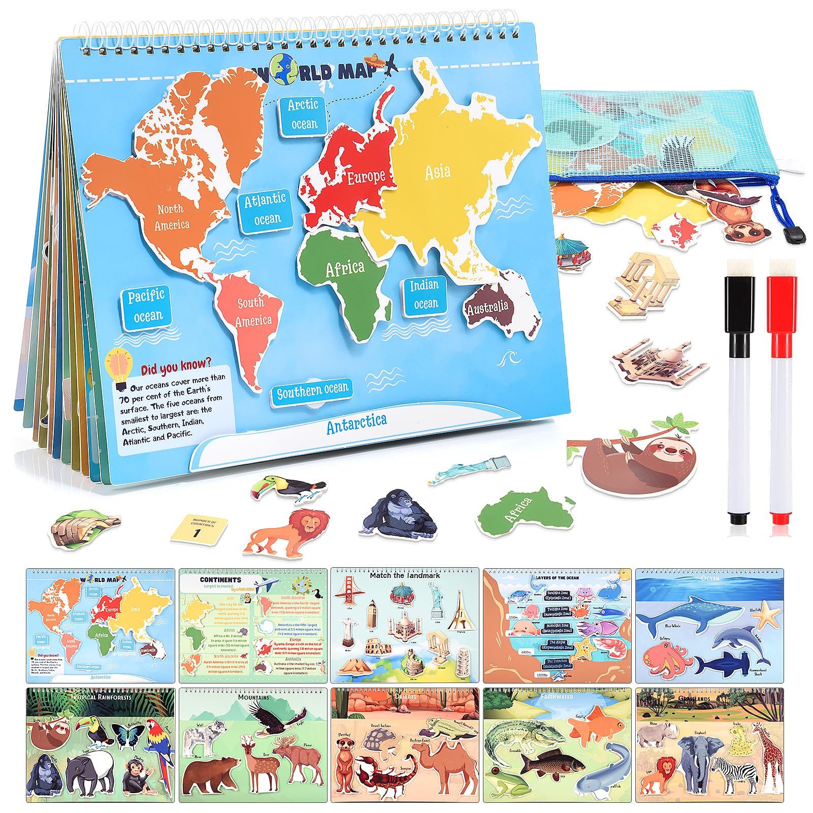 Educational Geography Busy Book for Kids Ages 3-8 - Interactive Sensory Learning Toys for Preschool Boys & Girls - STEM Travel Activity Book - Perfect Easter Gift for 5-7 Year Olds | Great for Road Trips, Classroom & Homeschool Learning Activities