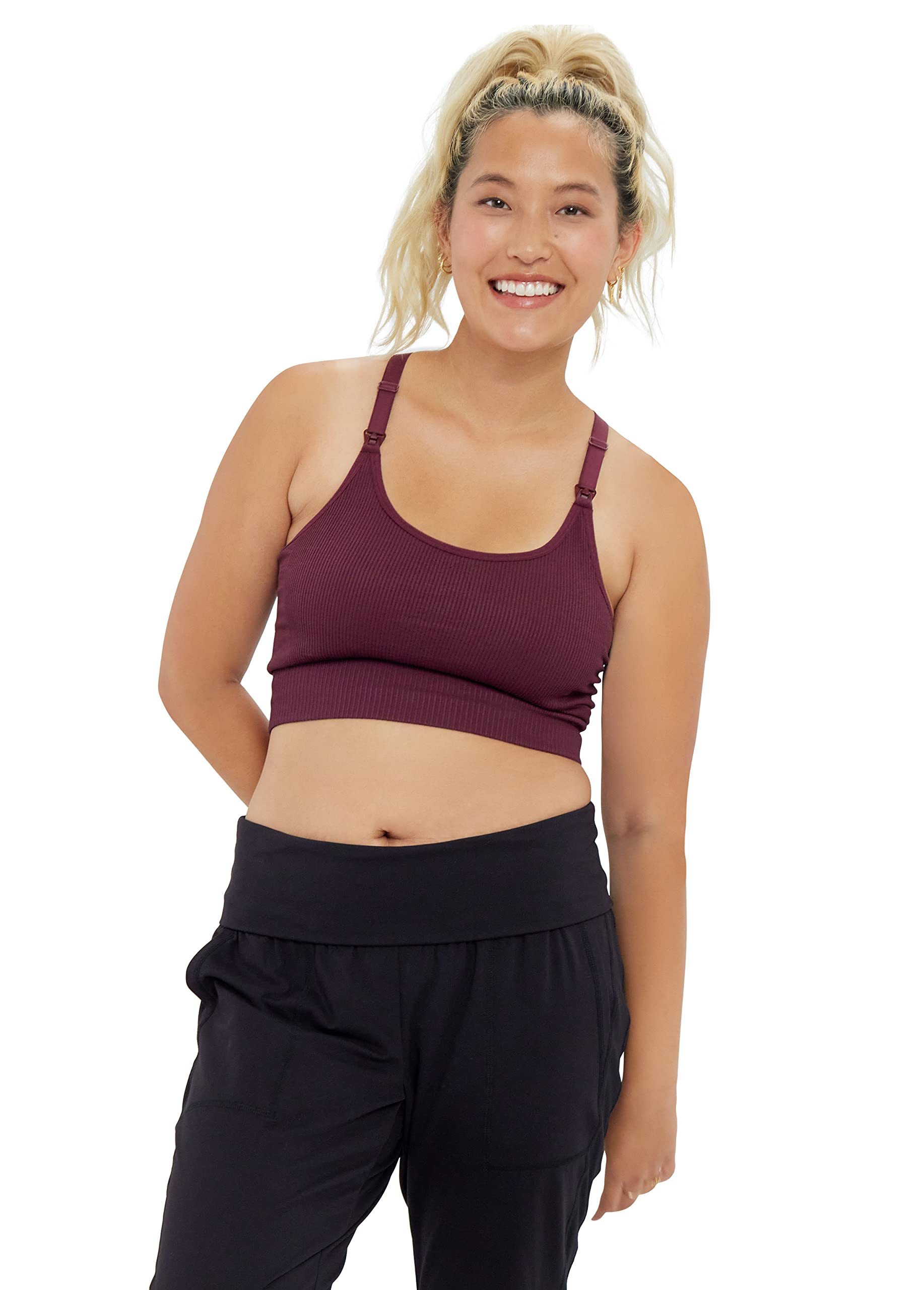 Ingrid & Isabel Seamless Maternity & Nursing Sports Bra - Comfortable Breastfeeding Friendly Support for Active Moms - Perfect for Yoga, Gym & Everyday Wear