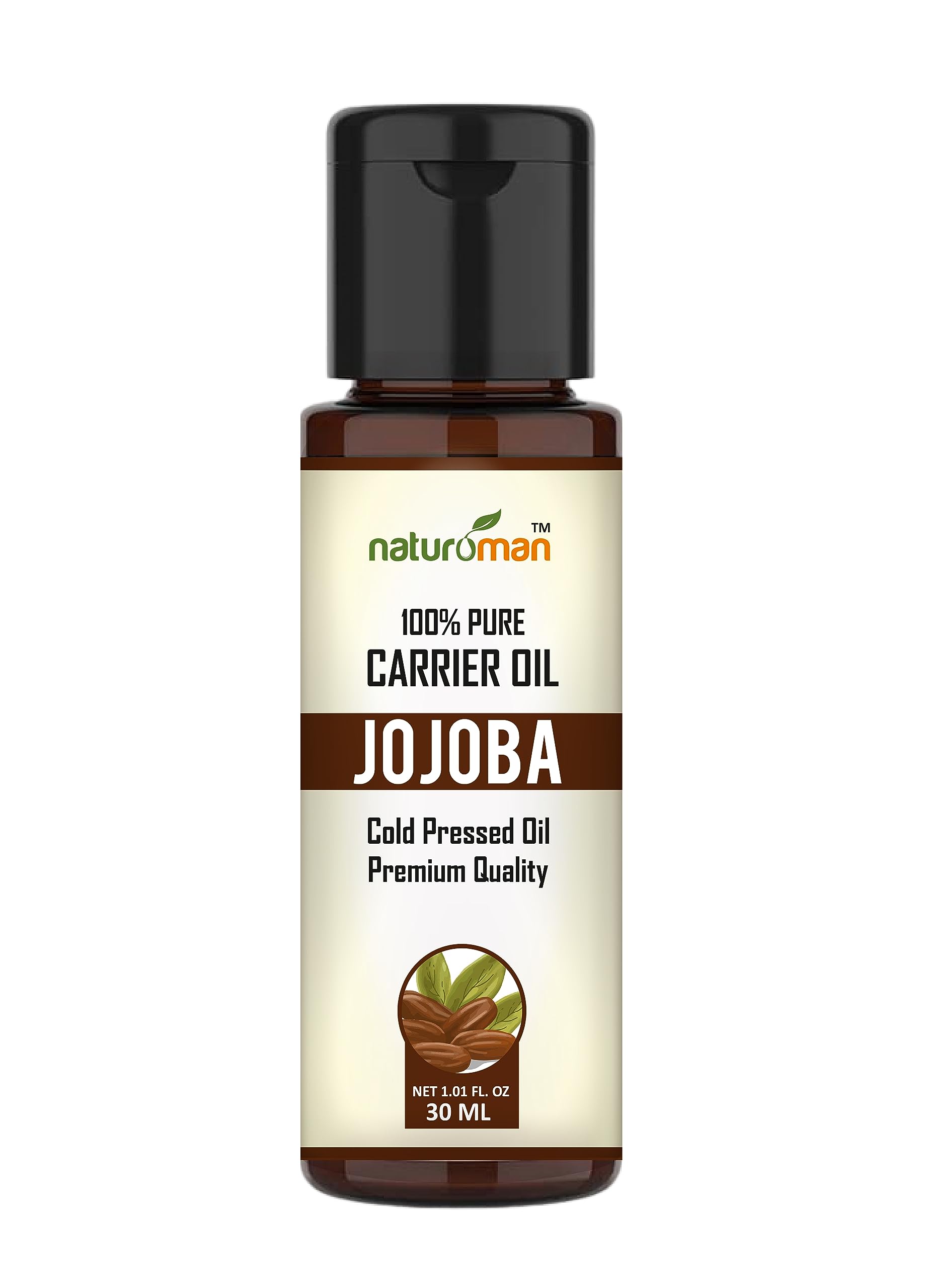 Naturoman 100% Pure Cold Pressed Jojoba Oil for Skin, Hair & Body | All Skin Types | Natural Carrier Oil for Face Care & Massage | 30ml (1 Pack) | Perfect for DIY Beauty, Aromatherapy & Moisturizing Treatments