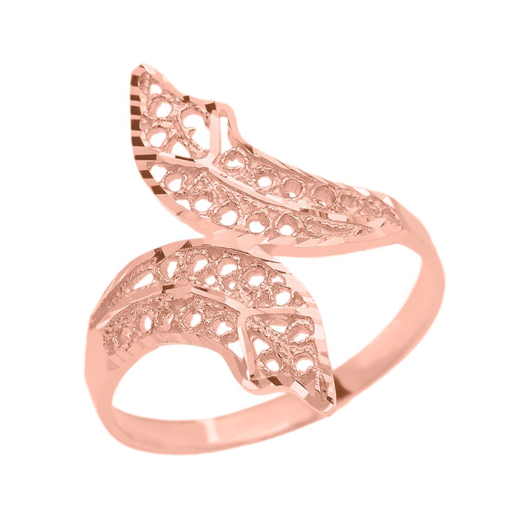 10k Rose Gold Double Leaf Filigree Ring - Elegant Floral Jewelry for Women, Perfect for Weddings, Anniversaries & Everyday Wear