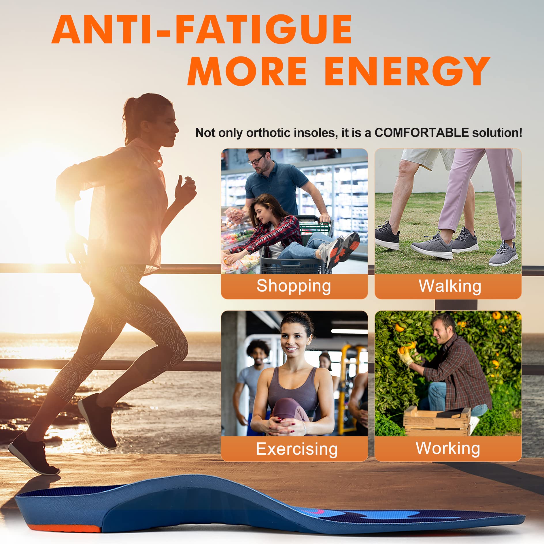 **Plantar Fasciitis Insoles for Women & Men – Orthotic Arch Support Shoe Inserts for Flat Feet, Heel Pain, High Arches & Overpronation – Relieve Metatarsalgia & Foot Pain with Shock Absorption – Perfect for Running, Walking & Work Shoes**