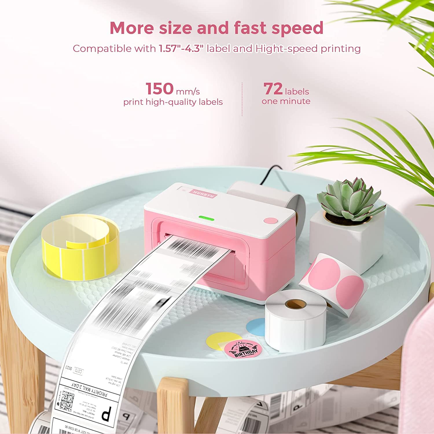 MUNBYN RealWriter 941 4x6 Thermal Shipping Label Printer with 66lb/0.1oz Postal Scale - Sweet Pink Style for Ecommerce, Amazon FBA, USPS & UPS Packages | Ideal for Small Business Shipping & Home Office Use