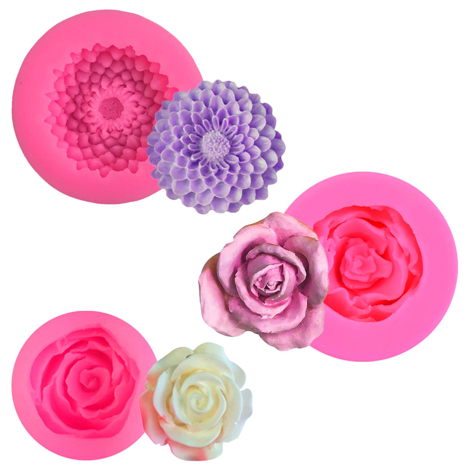 3 Pack 3D Flower Bloom Rose Silicone Molds for Resin, Candles, Cake Decorating, Chocolate, Soap & Candy Making - DIY Craft Art Supplies for Home Decor, Wedding Favors and Gift Making