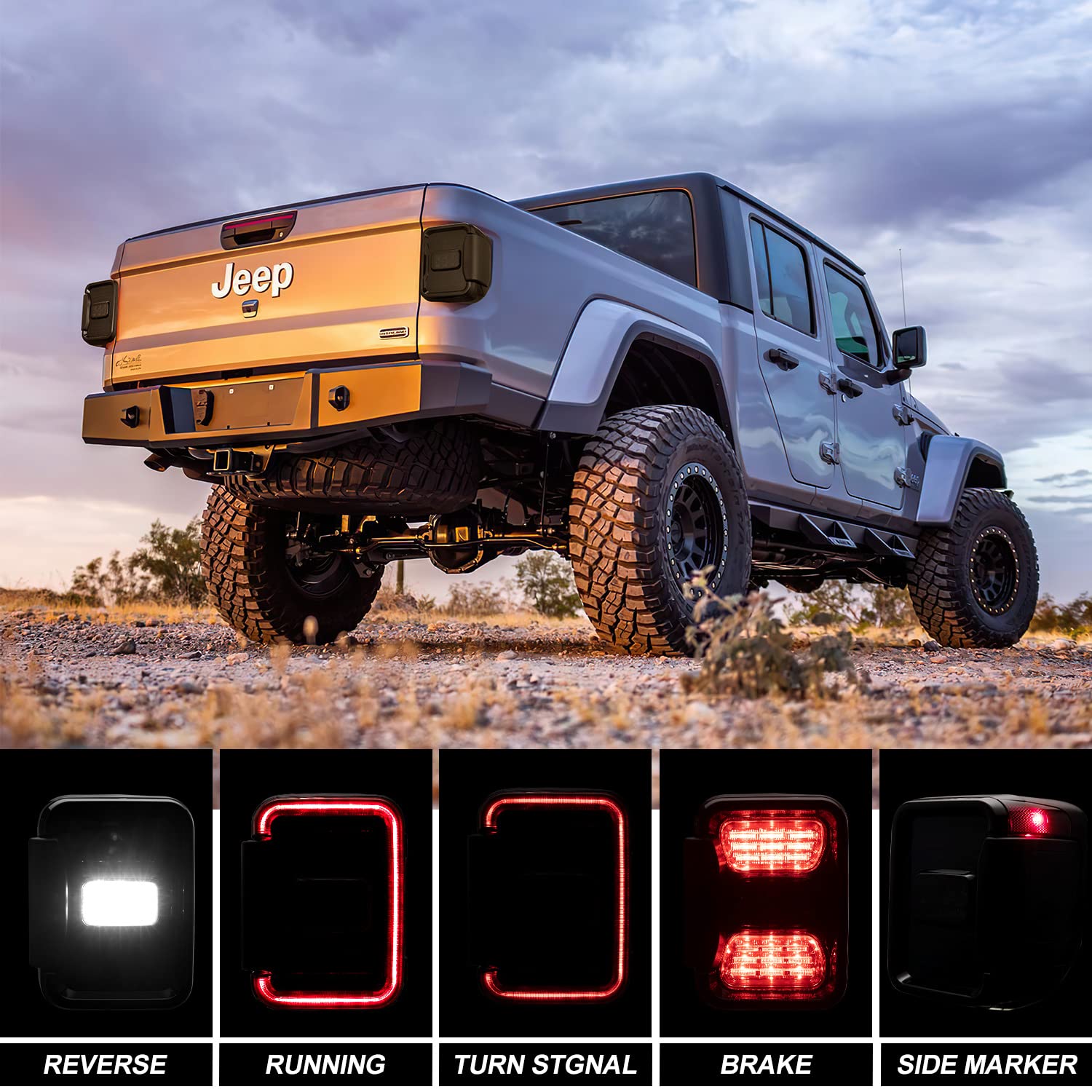 MOBI OUTDOOR LED Tail Lights for Jeep Gladiator JT 2019-2022 - Smoked Taillights with Brake, Turn Signal & Reverse Light (Black Housing, Smoke Lens) - 1 Pair - Perfect for Off-Roading & Night Driving