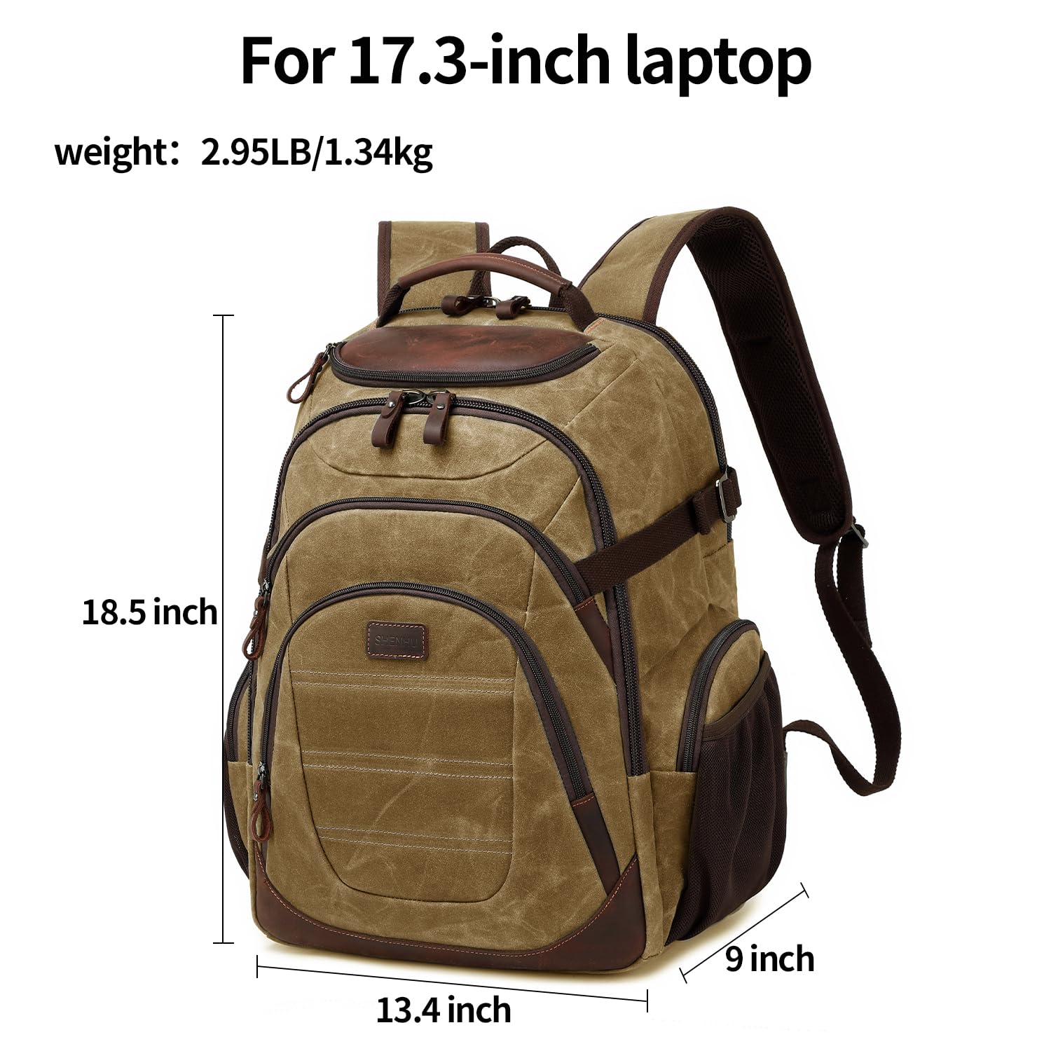 17.3 Inch Waxed Canvas Laptop Backpack for Men - XL Travel Computer Backpack with USB Charging Port, Water Resistant College Daypack & Business Backpack (Brown) - Perfect for Work Commute, Campus Use & Airplane Travel