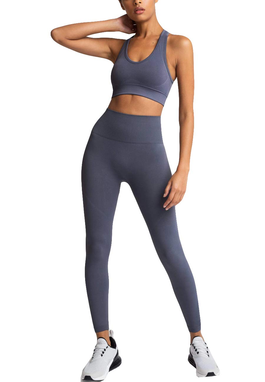 HAODIAN Women's 2-Piece Yoga Outfit Set - High Waisted Workout Leggings & Sports Bra for Gym, Running & Fitness | Breathable Activewear for Yoga, Pilates & Lounge