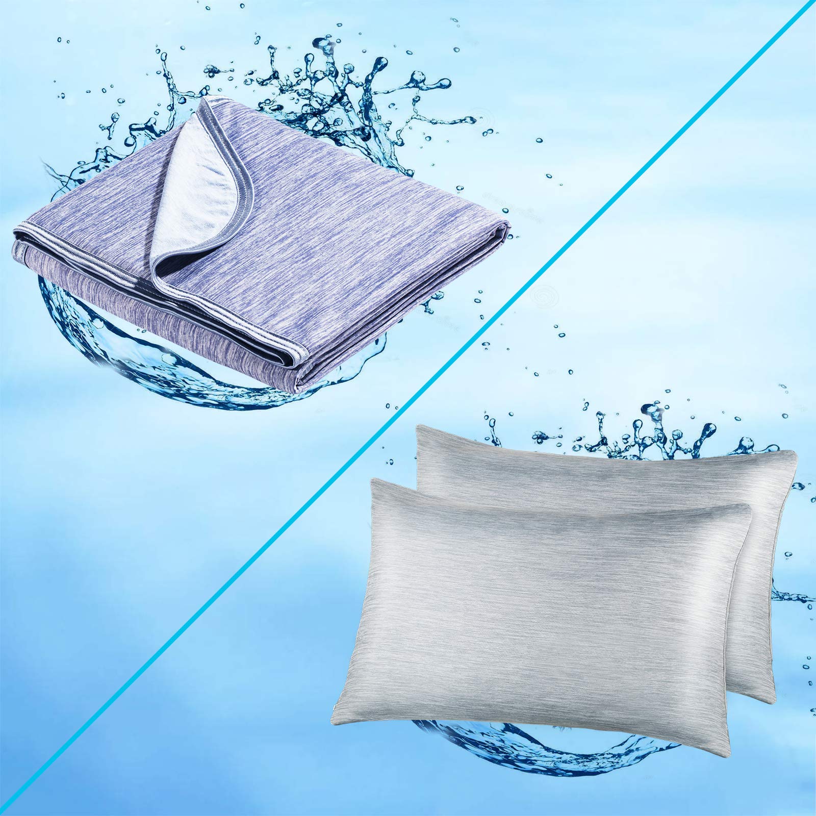 Marchpower Cooling Cotton Blue Blanket - Queen/Full Size with Gray Pillowcase - Breathable & Soft for Summer Nights, Bedroom Decor, Guest Room Essentials
