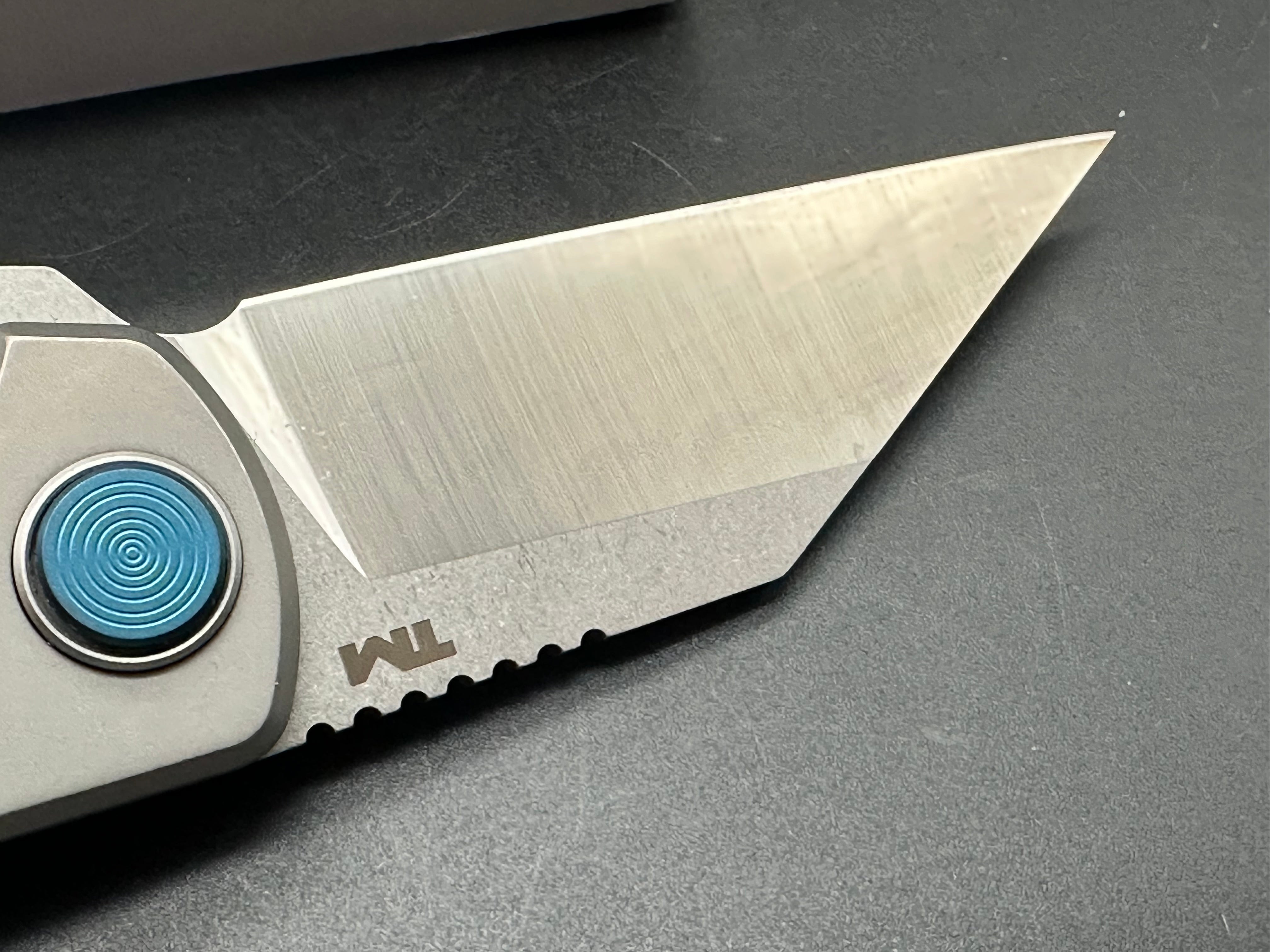 BEYOND EDC Limited Edition Button Lock Knife - Gray Stonewash Titanium Handle, M390 Steel Blade - Perfect for Outdoor Camping, Hiking & Everyday Carry