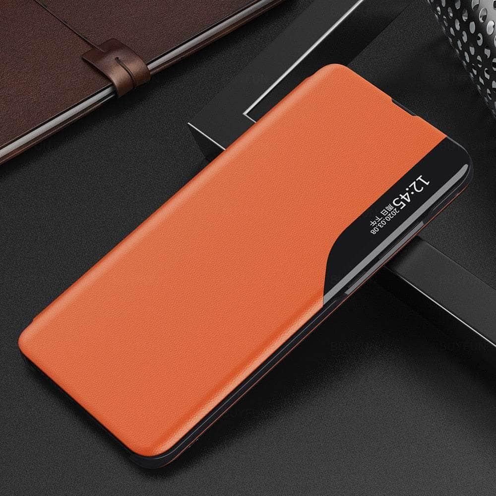 Samsung Galaxy A14 Leather Flip Cover with Smart Side View - Slim Protective Case for Everyday Use & Business Meetings