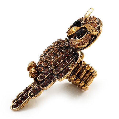 Elegant Vintage Gold Owl Stretch Ring with Diamante - Perfect for Boho Fashion, Gift Giving & Everyday Wear