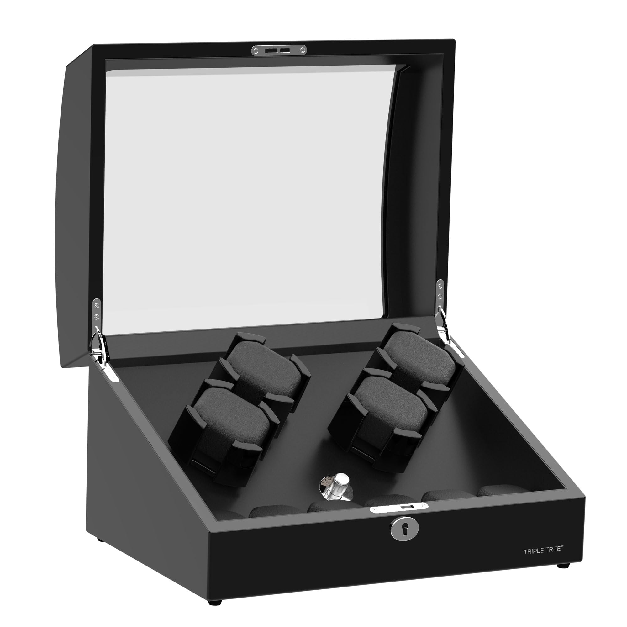 Premium Watch Winder for 4 Automatic Watches - 6 Extra Storage Slots, Elegant Wooden Piano Finish, Ultra-Quiet Motor & Adjustable Watch Pillows (Triple Tree) - Perfect for Watch Collectors, Luxury Storage & Display
