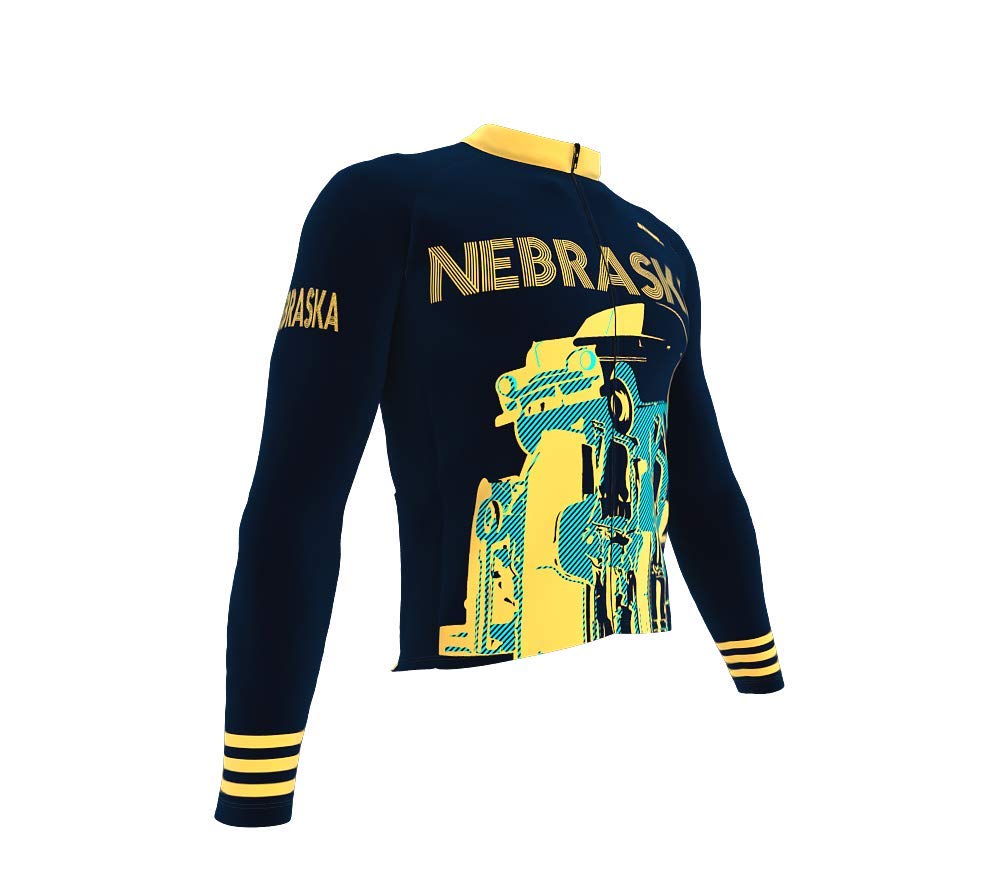 ScudoPro Thermal Long Sleeve Cycling Jersey for Men - Nebraska State Icon Design, Moisture Wicking & Breathable Fabric for Cold Weather Cycling, Running & Outdoor Sports
