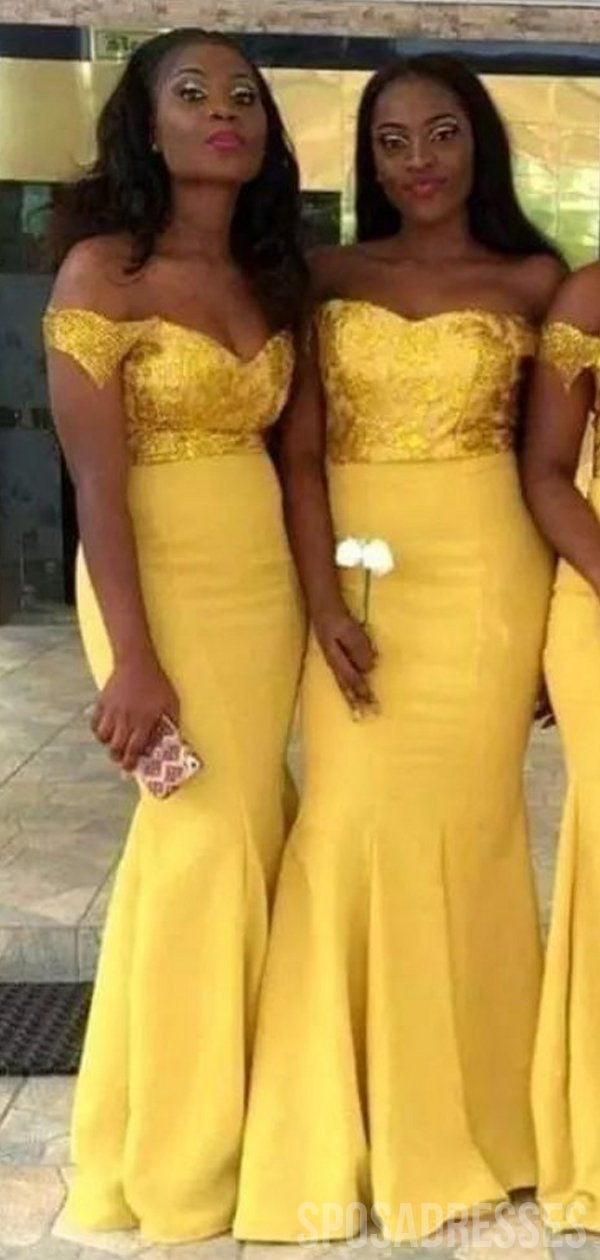 Elegant Off-The-Shoulder Yellow Mermaid Bridesmaid Dress - WG794 | Formal Evening Gown for Weddings, Prom & Special Occasions