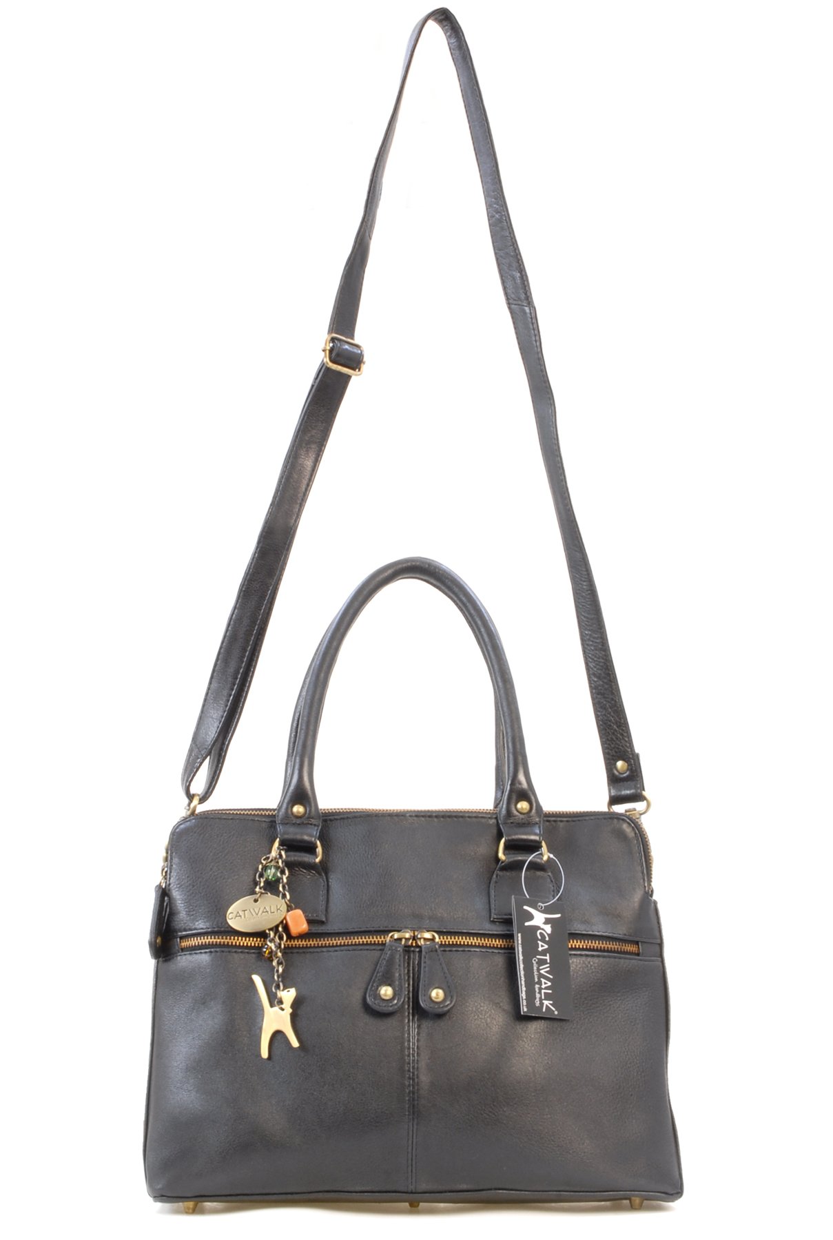 Catwalk Collection Women's Large Leather Shoulder Bag - Stylish Tote Purse with Multiple Compartments & Detachable Crossbody Strap - Victoria Design - Perfect for Work, Travel and Everyday Use
