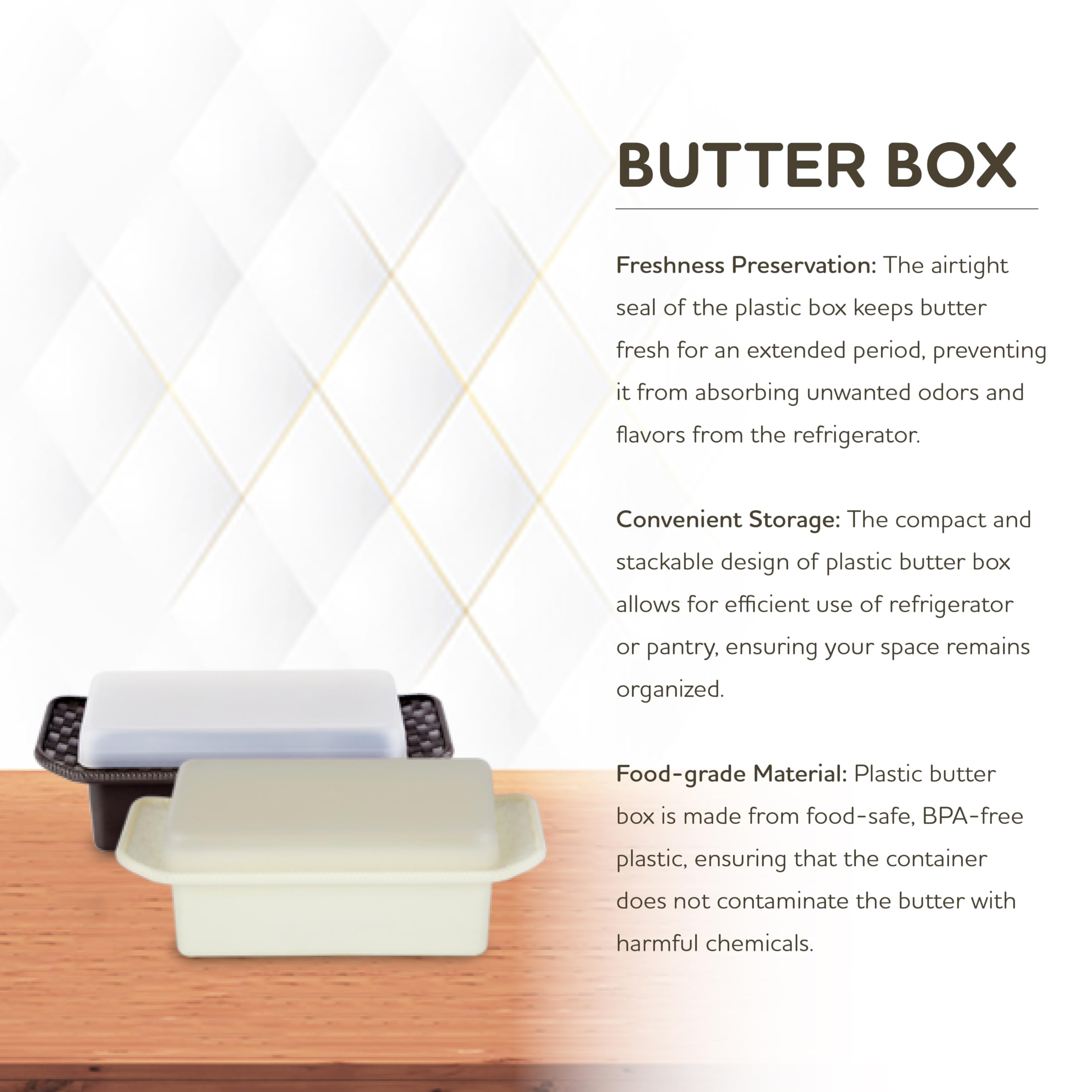 RATAN PLASTICWARE Butter Storage Box - Pack of 2 (Dark Brown & Off Ivory) | Large Capacity Plastic Food Container for Butter, Cheese, Margarine | Kitchen & Pantry Organization Solution