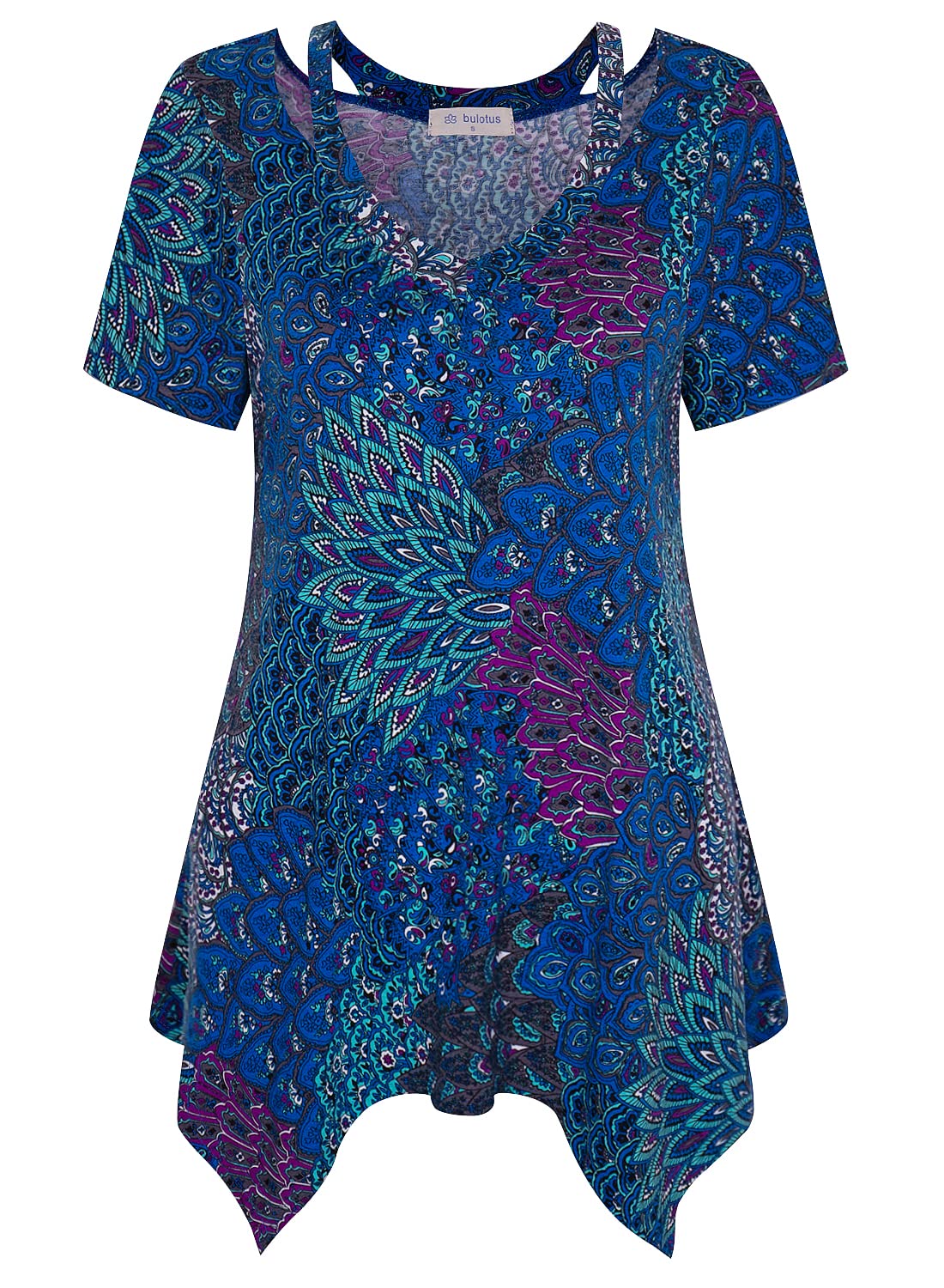 Bulotus Women's Short Sleeve Tunic Tops - V Neck Cut Out Design, Loose Fit Casual Blouse for Summer | Perfect for Office, Date Night & Weekend Outings