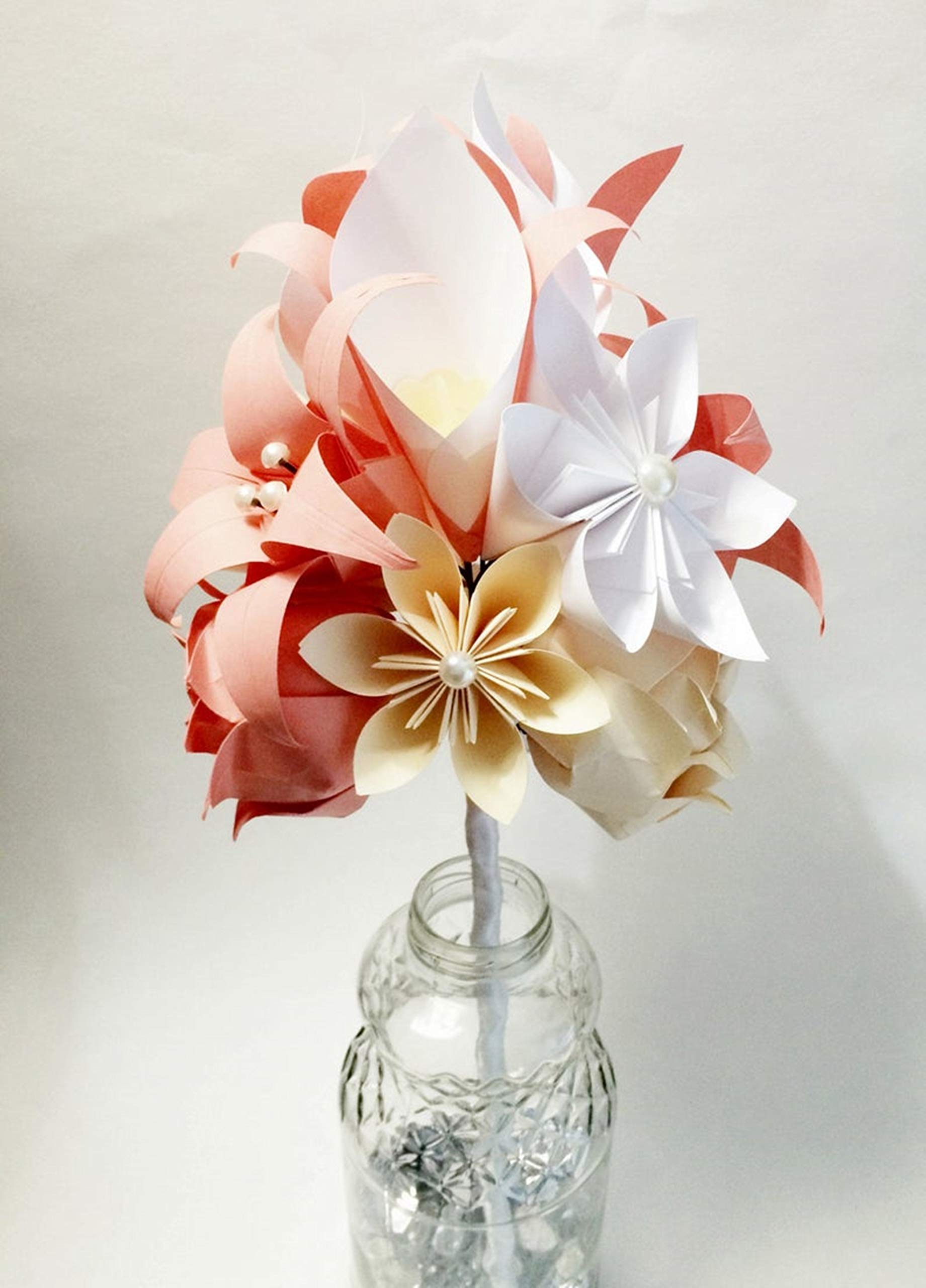 Handmade Paper Flower Bouquet - Unique Anniversary Gift for Her, Origami Calla Lily & Rose, Personalized First Year Gift - Perfect for Weddings, Bridal Showers & Home Decor