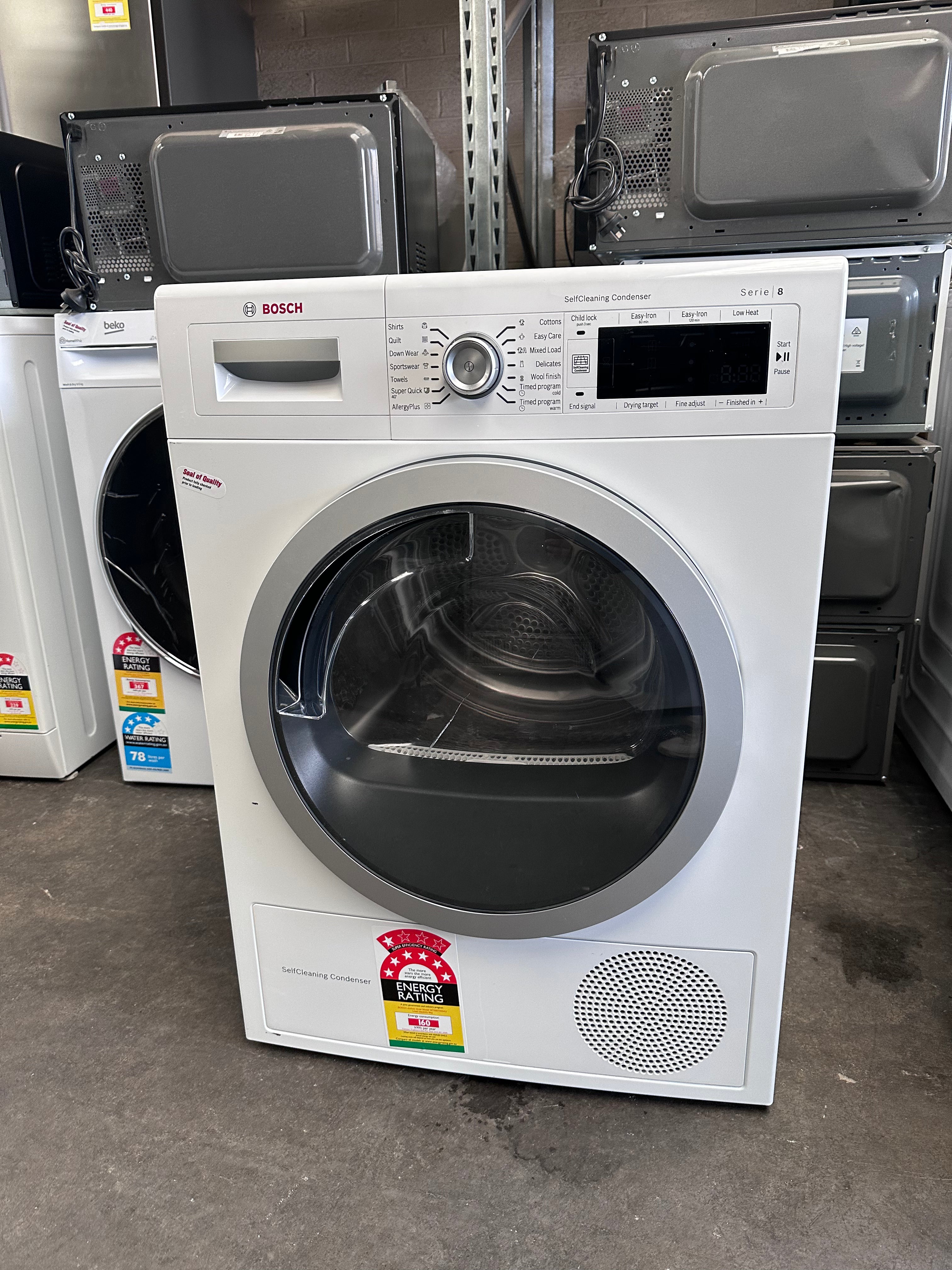 Bosch Series 8 9kg Heat Pump Tumble Dryer with Self-Cleaning Condenser - WTW87564AU Refurbished | Made in Germany | Perfect for Large Families & Energy-Efficient Laundry