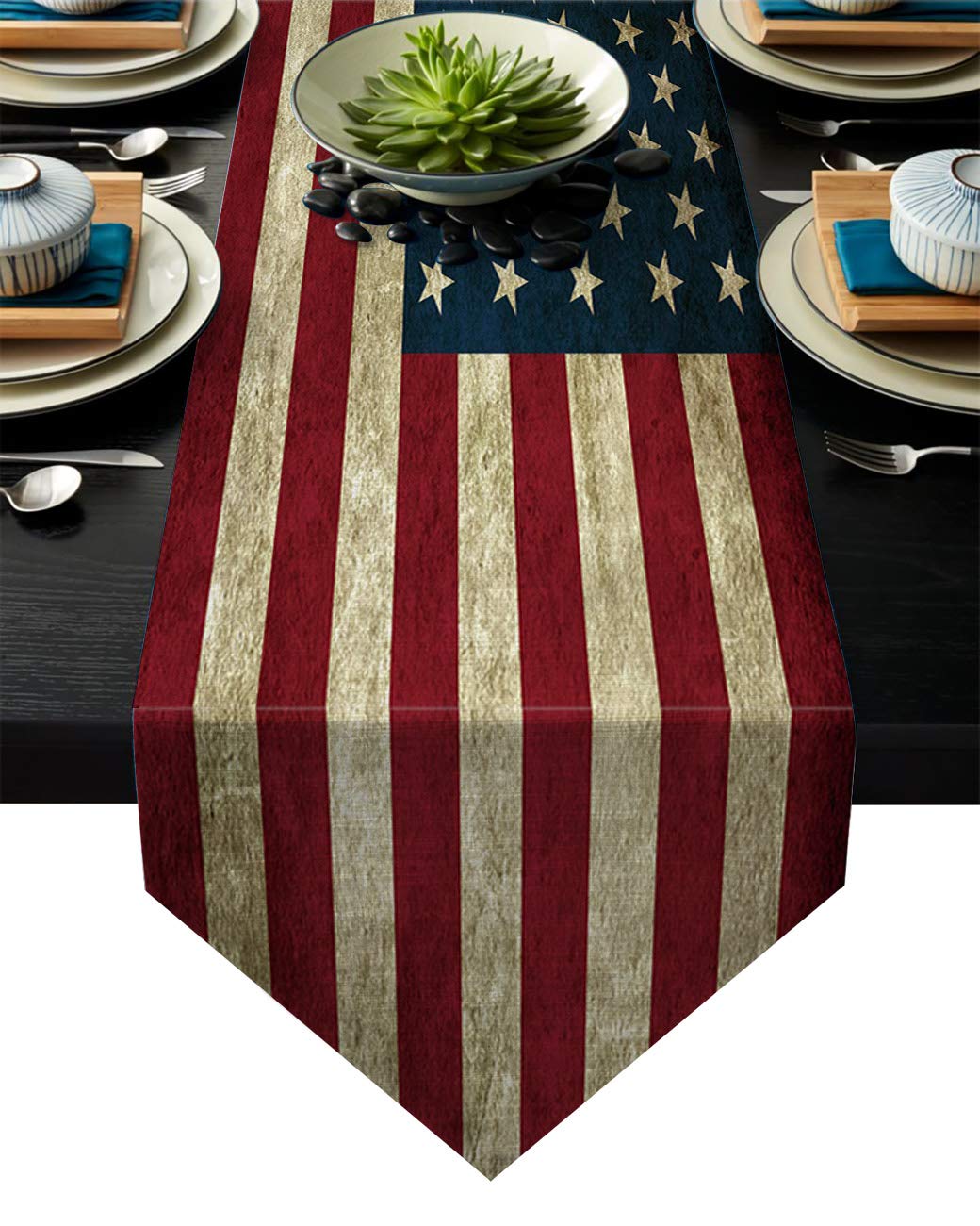 LibaoGe Patriotic American Flag Table Runner 18x72 Inch - USA Themed Dining Table Decor for 4th of July, Memorial Day, Veterans Day, Parties & Home Decor (46x183cm) - Perfect for Dining Room, Kitchen, Foyer & Holiday Gatherings