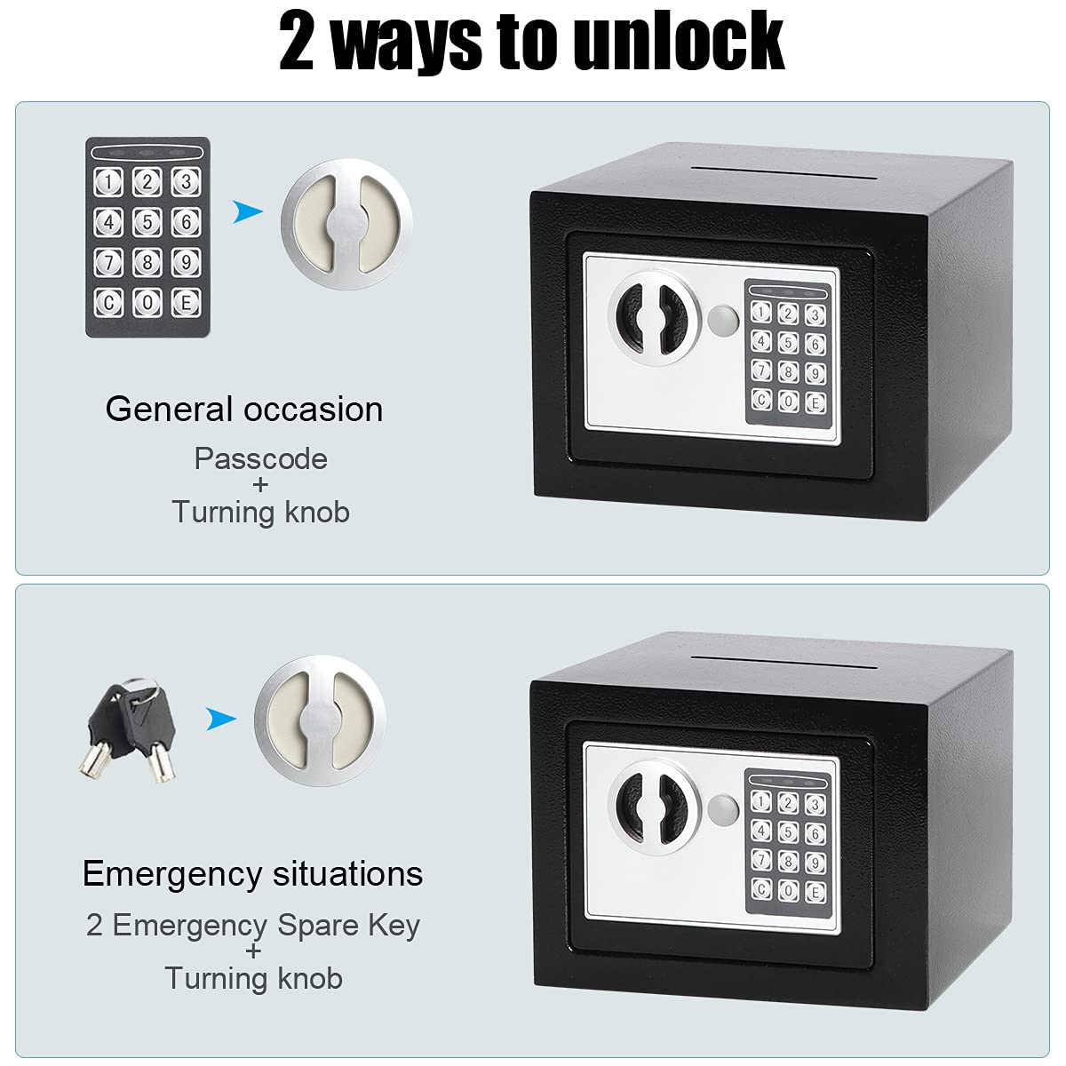 Digital Security Safe Box for Home & Office - 0.17 Cubic Ft Electronic Keypad Safe to Protect Money, Jewelry, Passports & Valuables - Compact Black Safe for Bedroom, Closet or Travel Use