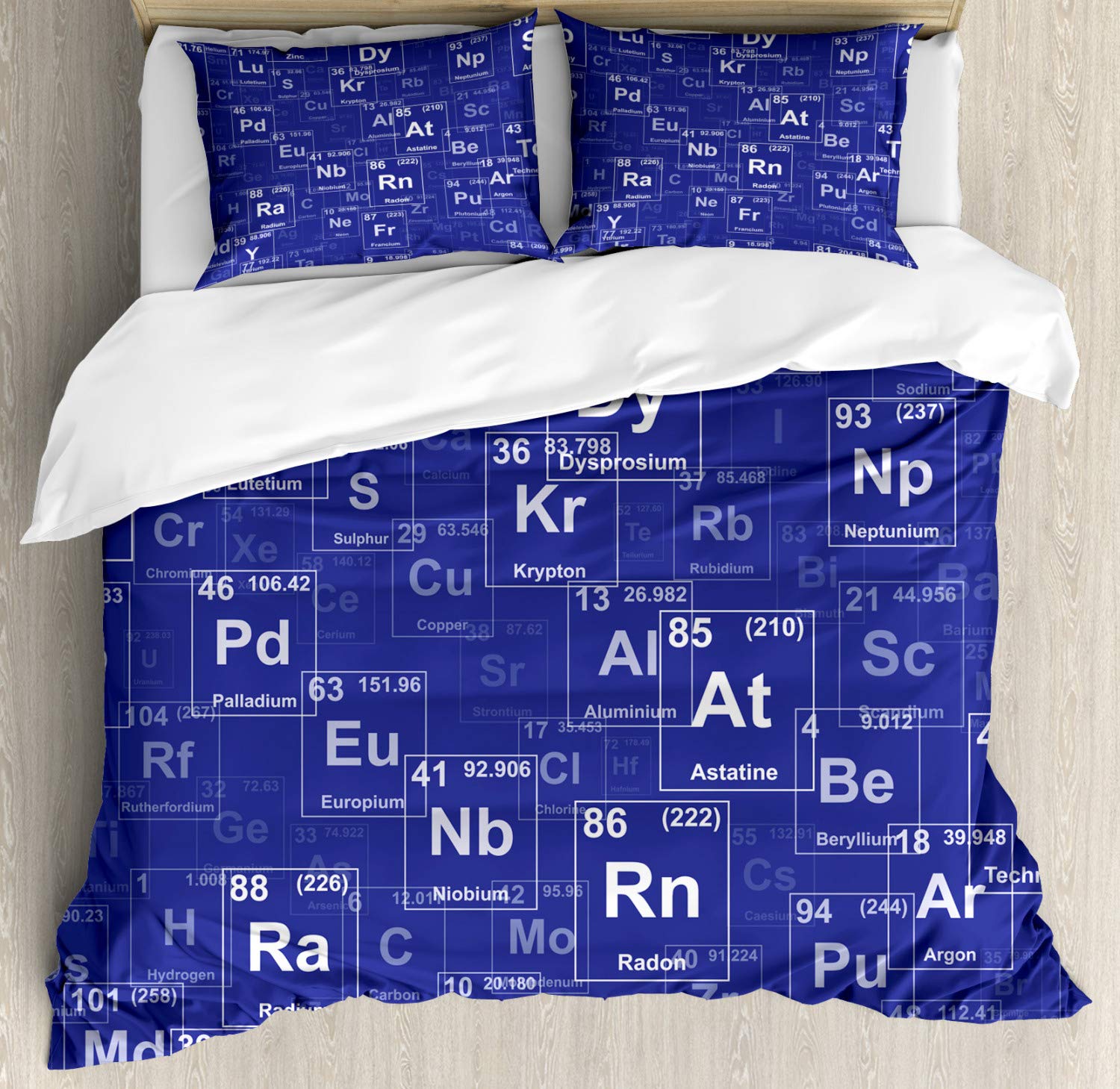 Ambesonne Periodic Table Duvet Cover Set - Chemistry Elements Abstract Science Design 3-Piece Bedding with 2 Pillow Shams, King Size in Royal Blue & White | Perfect for Science Classrooms, Dorm Rooms & Geek Chic Home Decor